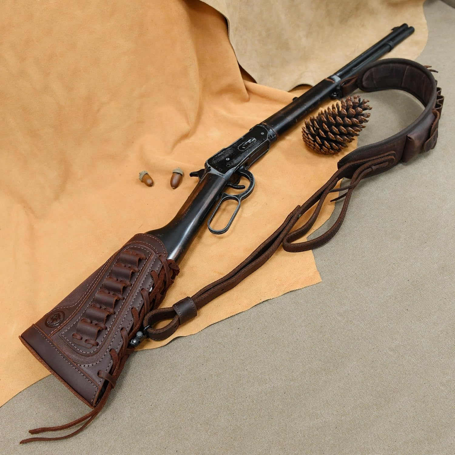 WAYNE'S DOG Canvas Leather Rifle Buttstock Cover with Match Gun Sling Shell Holder