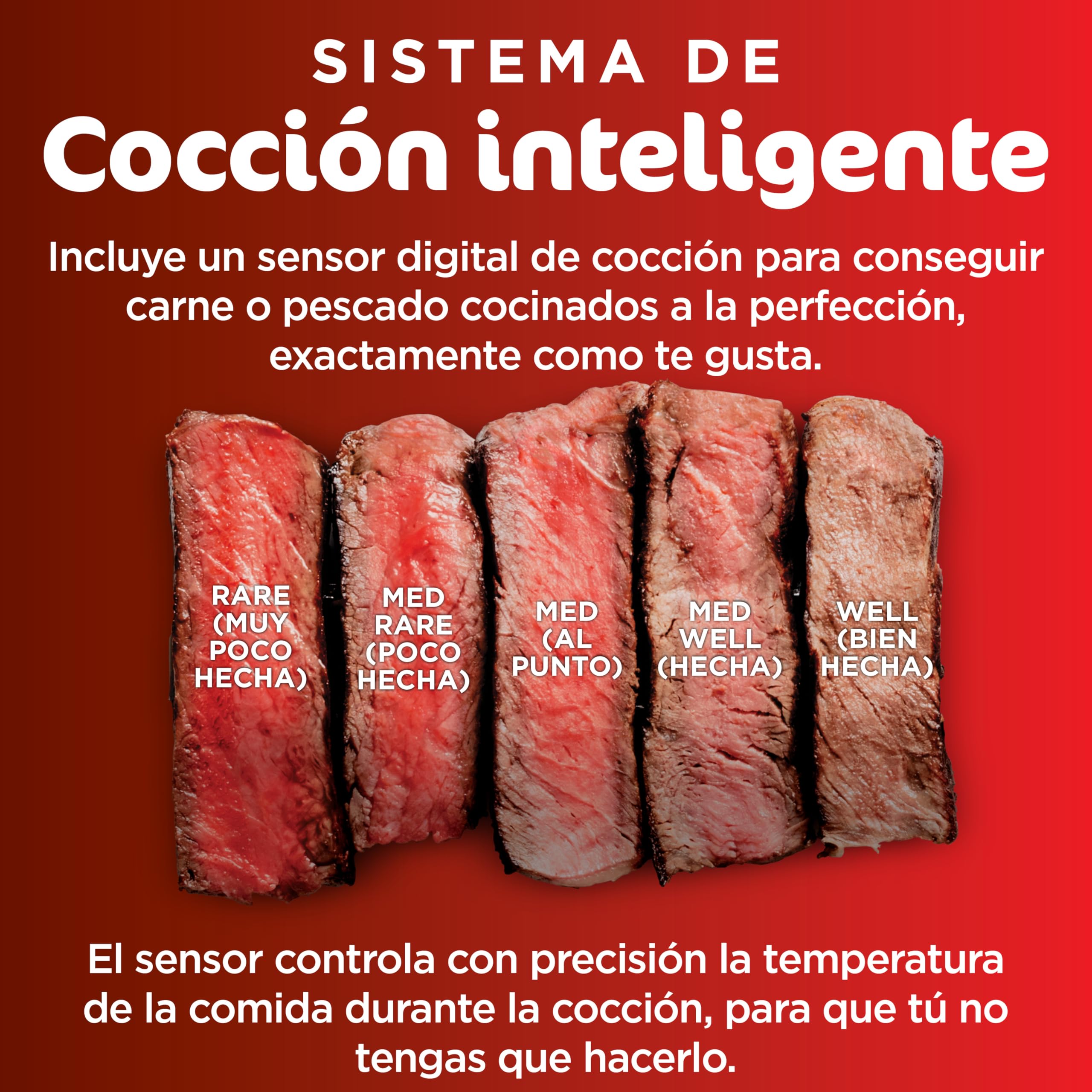 Ninja 5 en 1 Freidora de aire y parrilla de interior, 5 funciones de cocción sin humo, cocina hasta 4 hamburguesas, capacidad de 5,7 l, incluye termómetro digital para carne, negro/plata, EG351EU