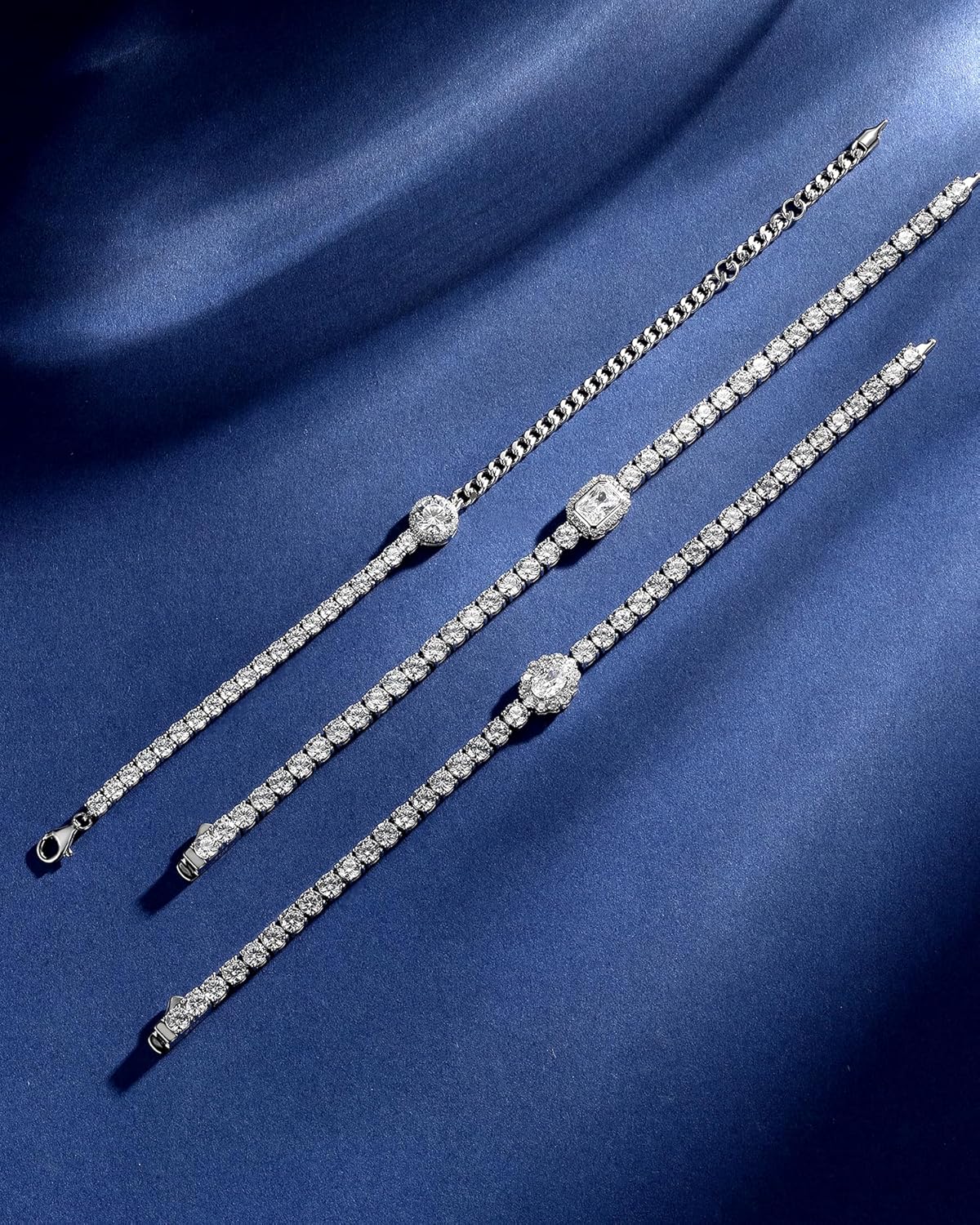 FANCIME Sterling Silver Cubic Zirconia Tennis Bracelets for Women Oval Halo CZ Bracelets Fine Jewelry Birthday Gifts for Women Her, 7" - Image 3