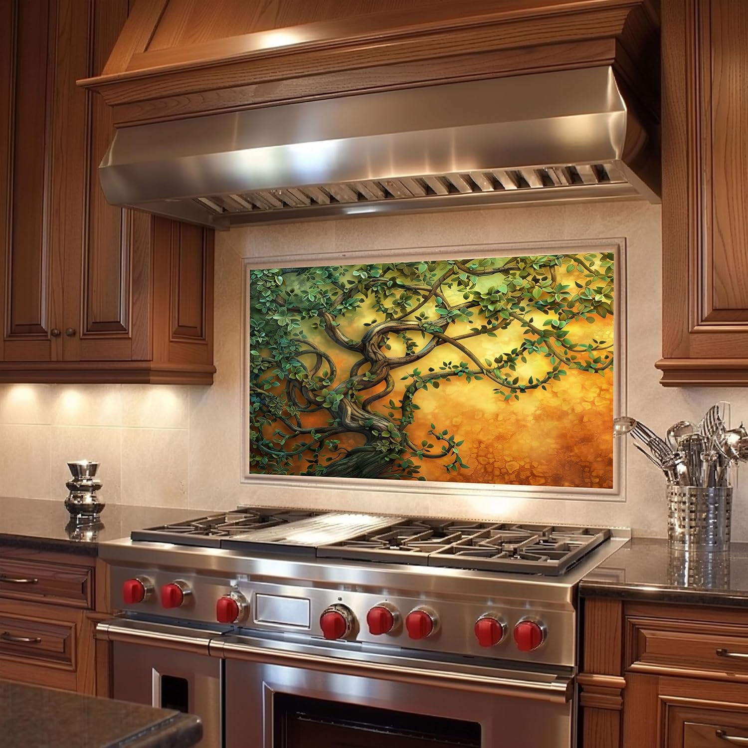 Tempered Glass Backsplash, Green Harmony Kitchen Backsplash, Glass Backsplash Behind Stove, Peel and Stick Kitchen Backsplash, Easy to Clean Back Splashes for Kitchen