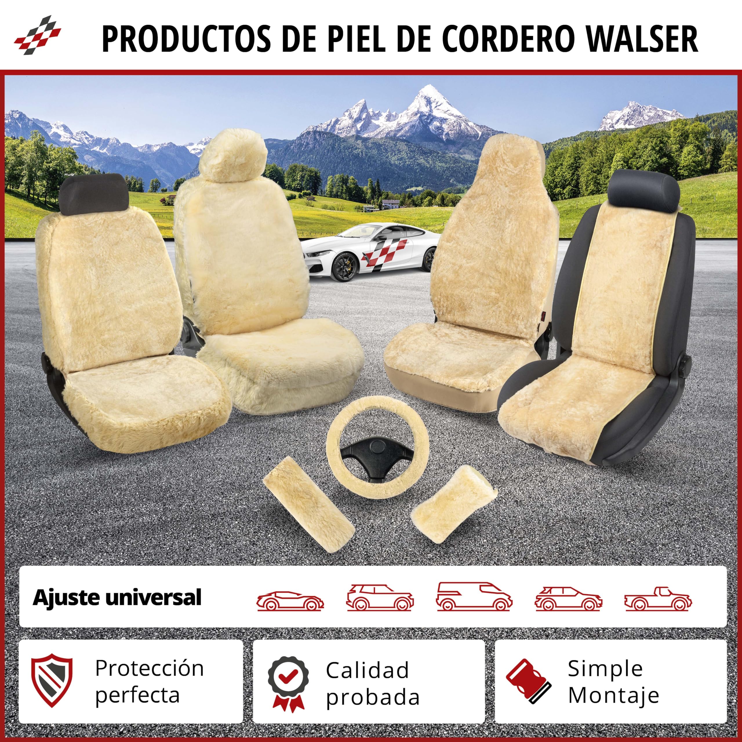 Walser Funda de Asiento de Piel de Cordero Cosmo, Funda de Asiento de Coche 100% Piel de Cordero, Funda de Asiento de Piel de Cordero, Protector de Asiento de Piel de Cordero Antracita