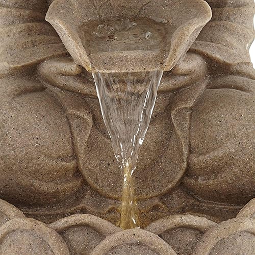 Miniatura 5 de John Timberland Fuente de agua Zen para exteriores con luz LED de 22 pulgadas de alto, piedra arenisca sintética, decoración de meditación para