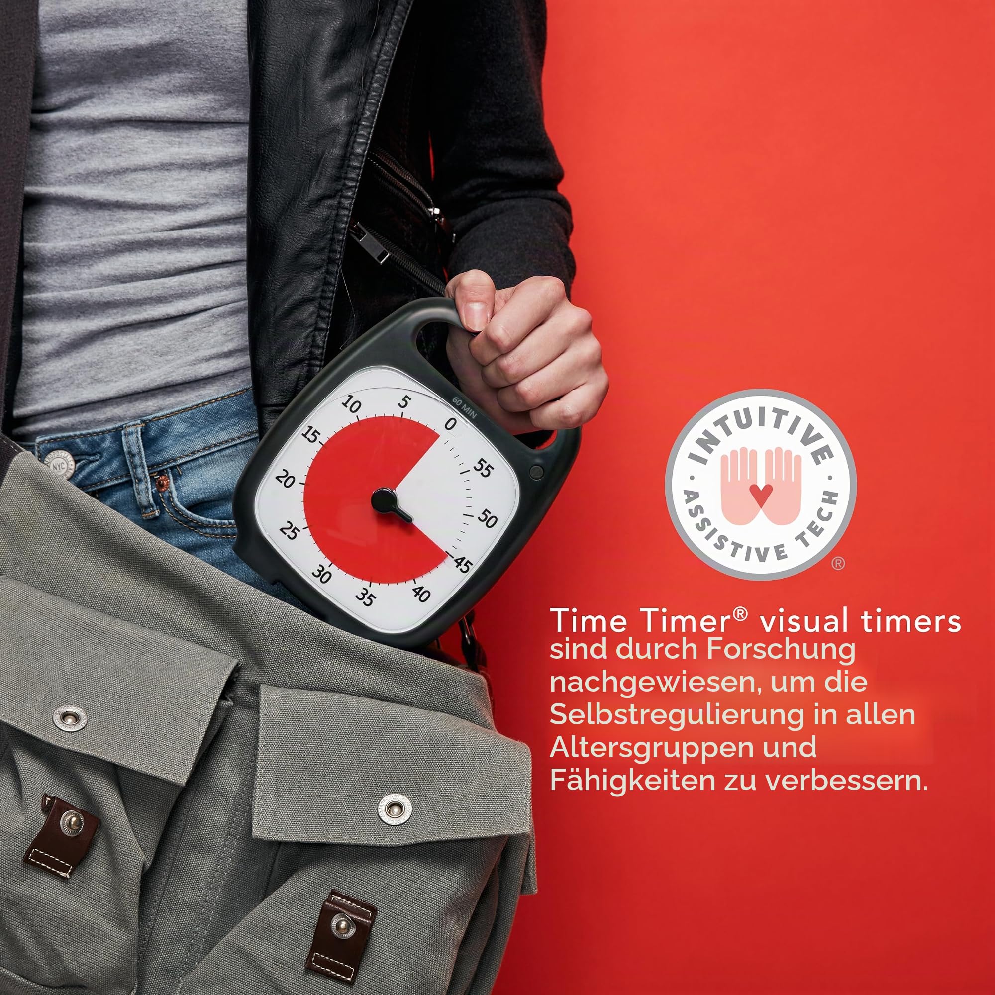 TIME TIMER PLUS 60 Minuten Visueller Analog-Timer Uhr - Optionaler Akustischer Alarm (Lautstärkeregler) Kein lautes Ticken; Zeitmanagement-Gerät (Schwarz)