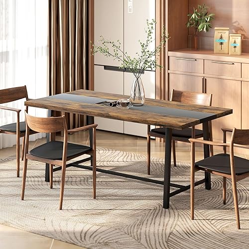 Miniatura 9 de HOMCOM Mesa de comedor industrial para 8 personas, mesa de cocina rectangular de 70.9 pulgadas de largo con mesa grande y patas de acero para