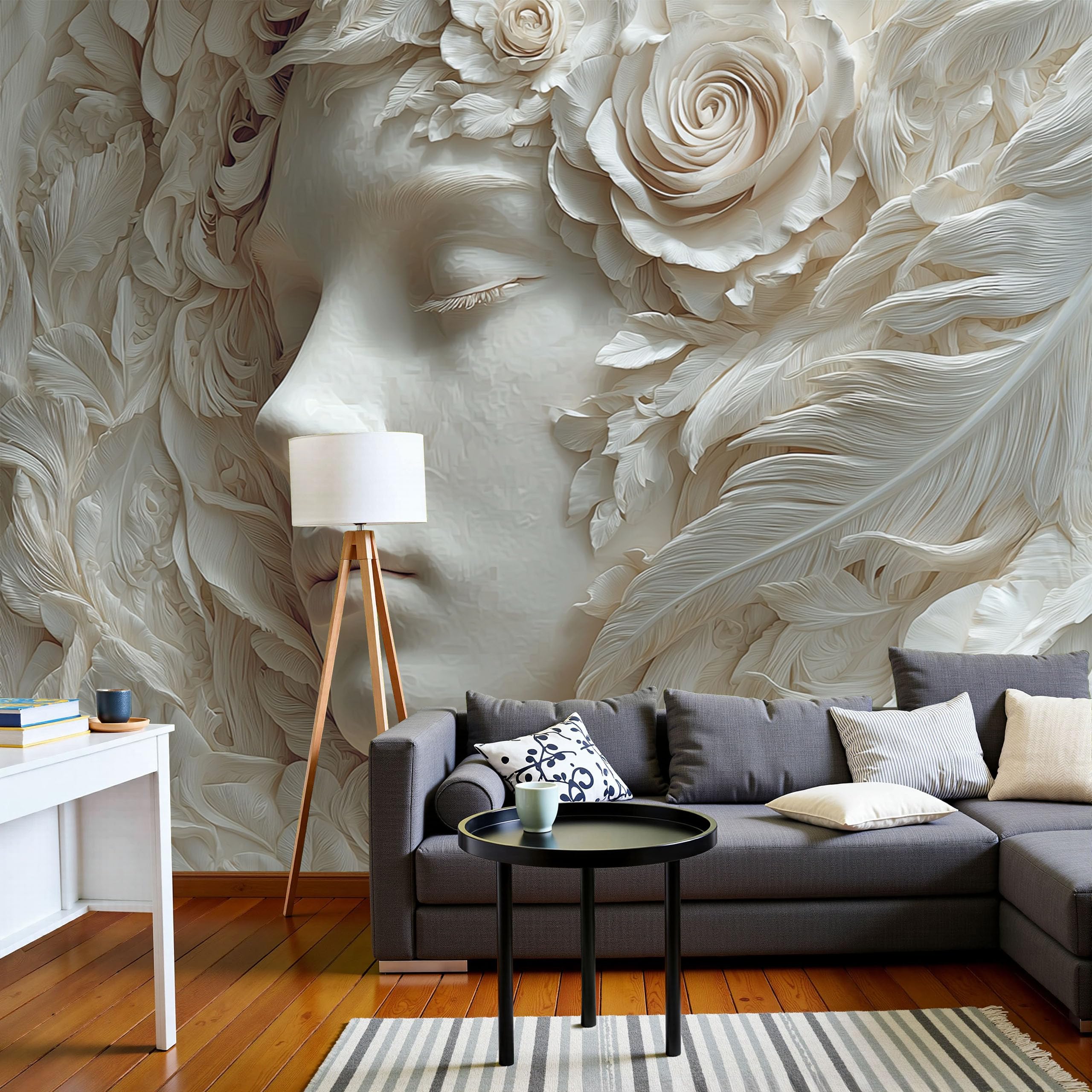 Papier peint panoramique rose à plumes pour salon : créez une ambiance cosy et artistique