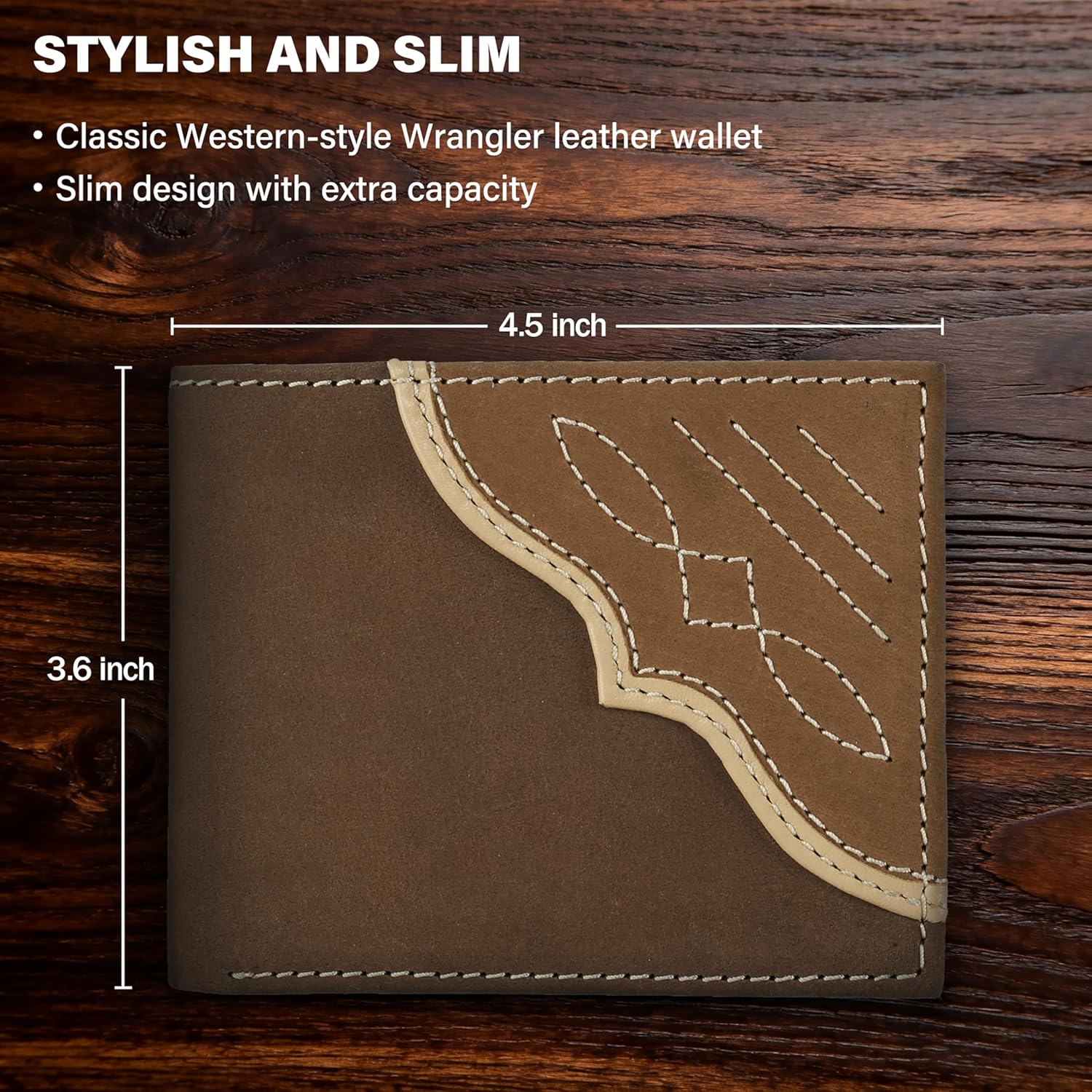 Wrangler Men's Bifold Wallet with Flip-Out ID Window, Genuine Leather, RFID Blocking, Gift for Him - Image 6