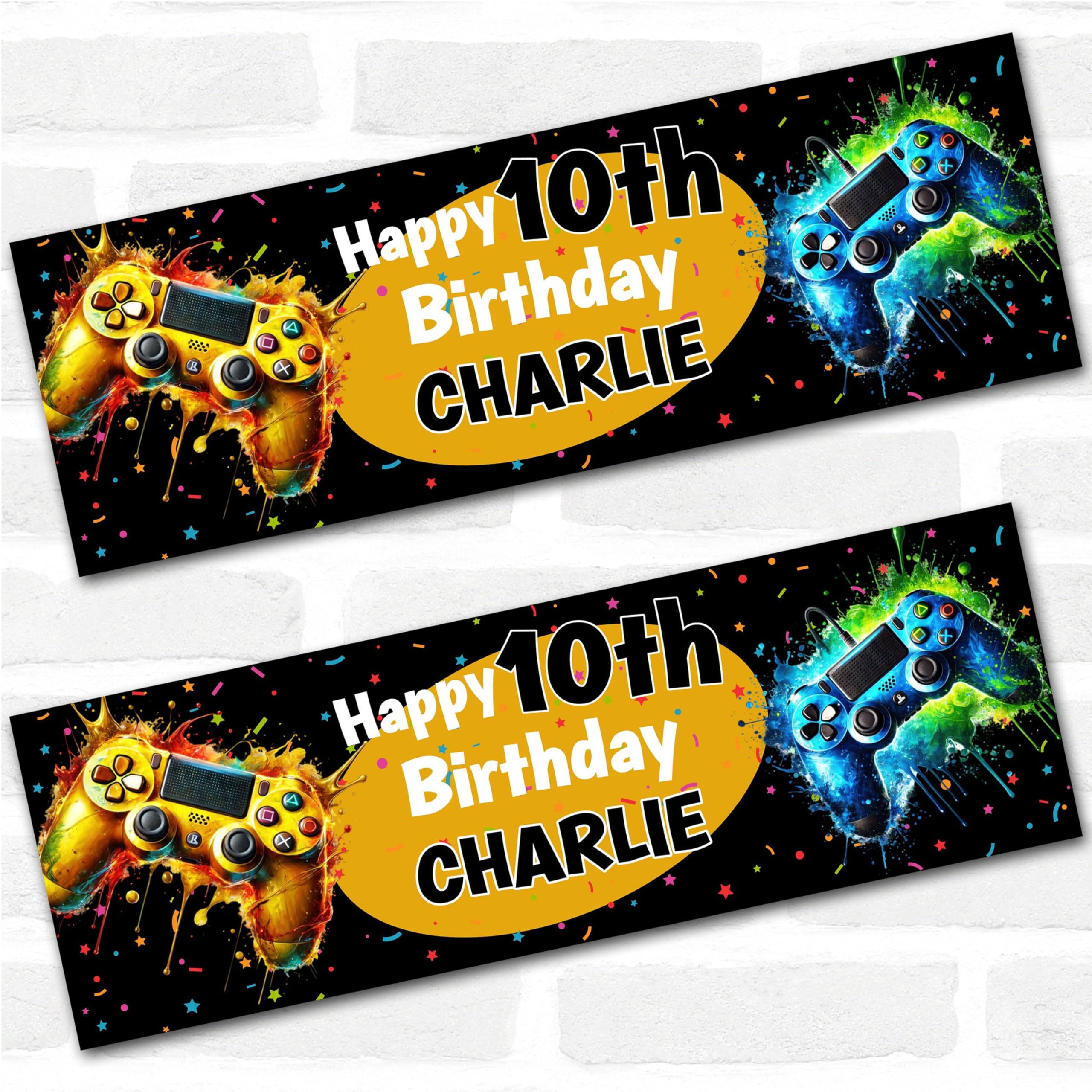 Personalised Party Banner For Kids Birthday Game Splash Gaming Controller | Custom Large Party Decoration, Event Banner, Backdrop, Décor, Signage. 3 ft x 1 ft | 4.5 ft x 1.5 ft | 6 ft x 2 ft