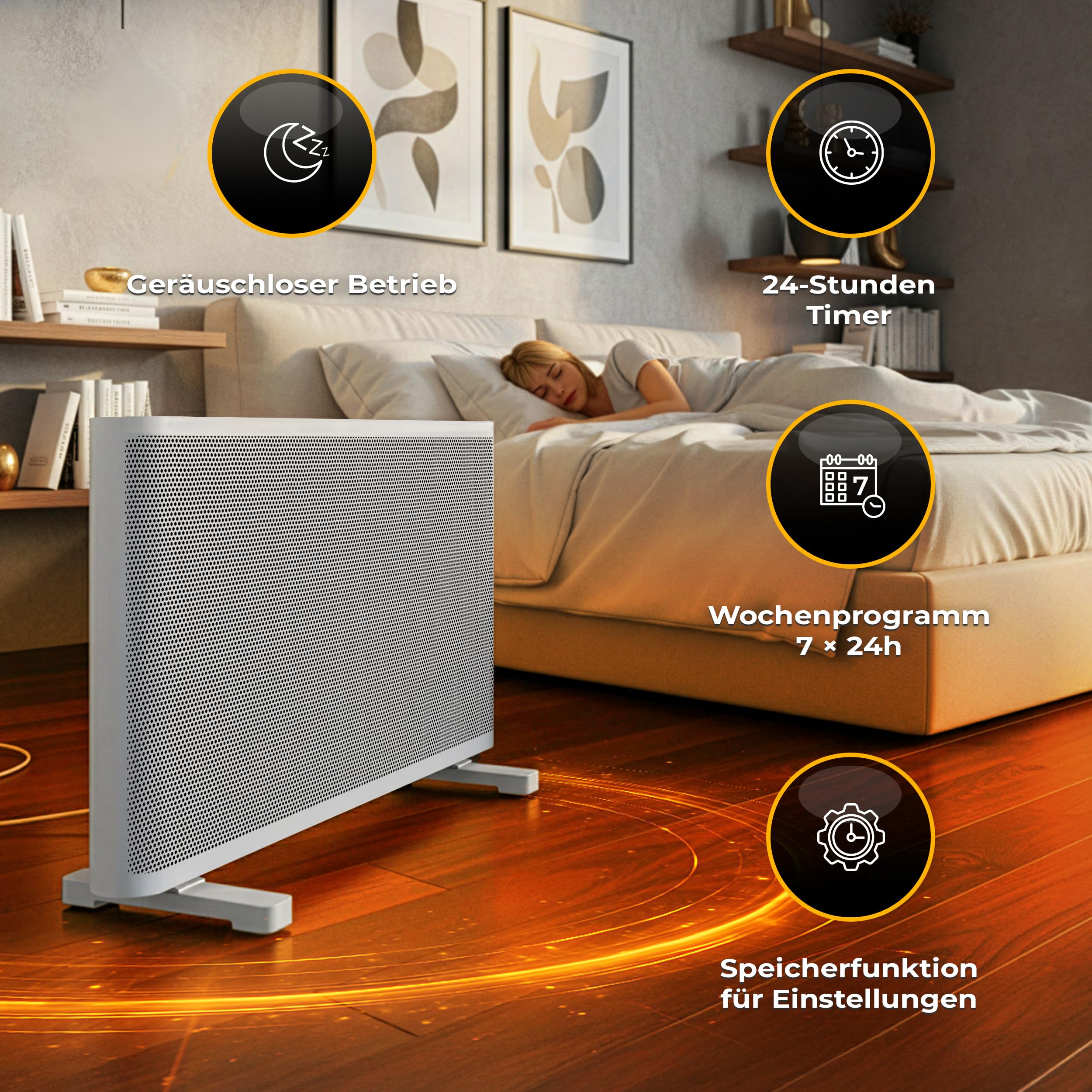 grzejnik na podczerwień konwektorowy 2w1 MICA 2000W z WiFi – szybkie grzanie, termostat, timer, ochrona przed zamarzaniem, montaż stojący lub na ścianie, energooszczędny
