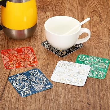 PATIKIL 5pcs Multicolor Square FR-4 Coasters, PCB Circuit Board Drink Coasters for Drinks Coffee Table Bar Gifts