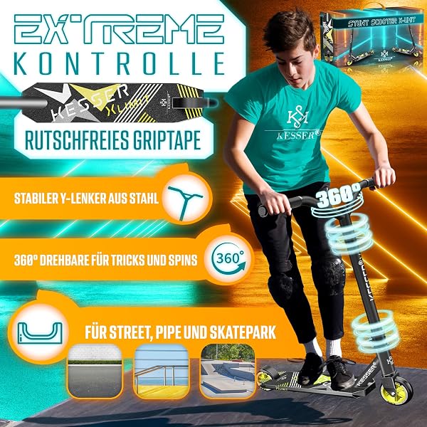 KESSER® Trottinette | Trottinette de Loisir | Trottinette Freestyle X-Limit | Direction à 360°, avec roulement à Billes ABEC 9 de 100 mm, Roues en polyuréthane | Trottinette Solide - 2