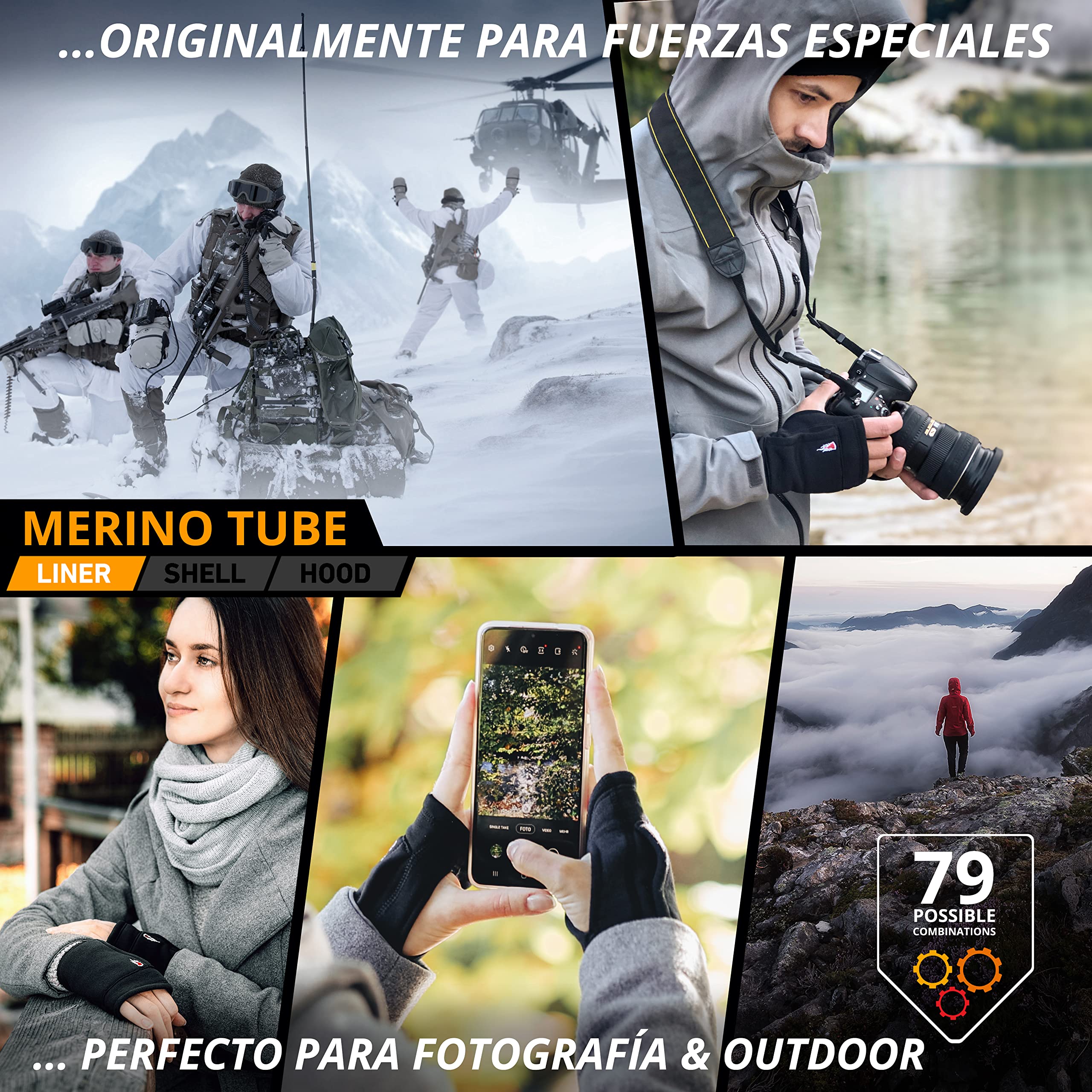 THE HEAT COMPANY Guantes sin dedos lana merino medio dedo invierno unisex