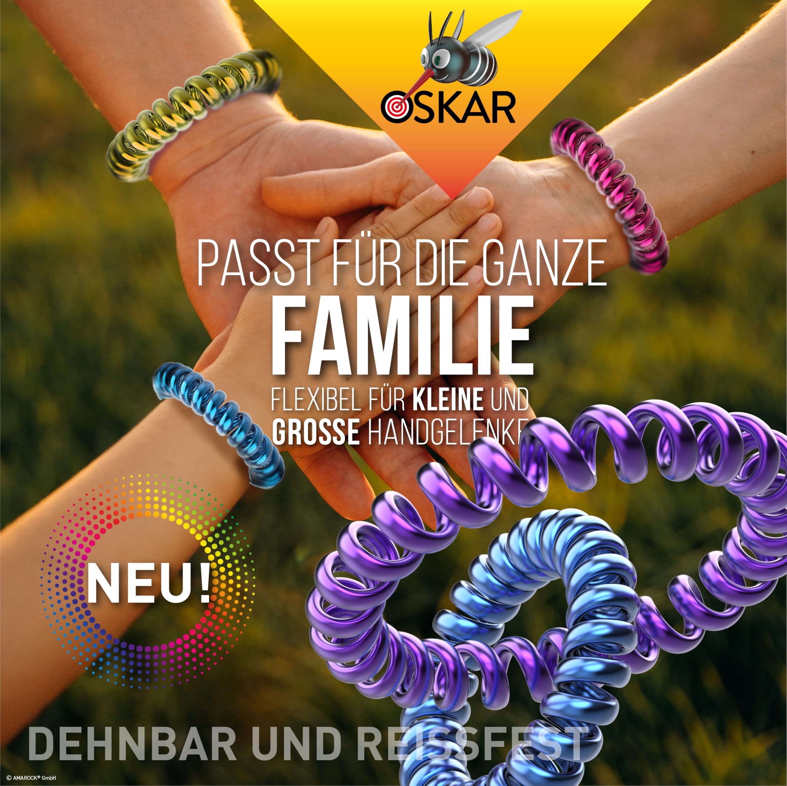 OSKAR Mückenschutz Armband, 6 Stück zur Mückenabwehr - Metallic - Für Kinder + Erwachsene | Anti Mücken Armband, extrem effektiver Mückenschutz | Für Camping, Urlaub, Reisen & Festival