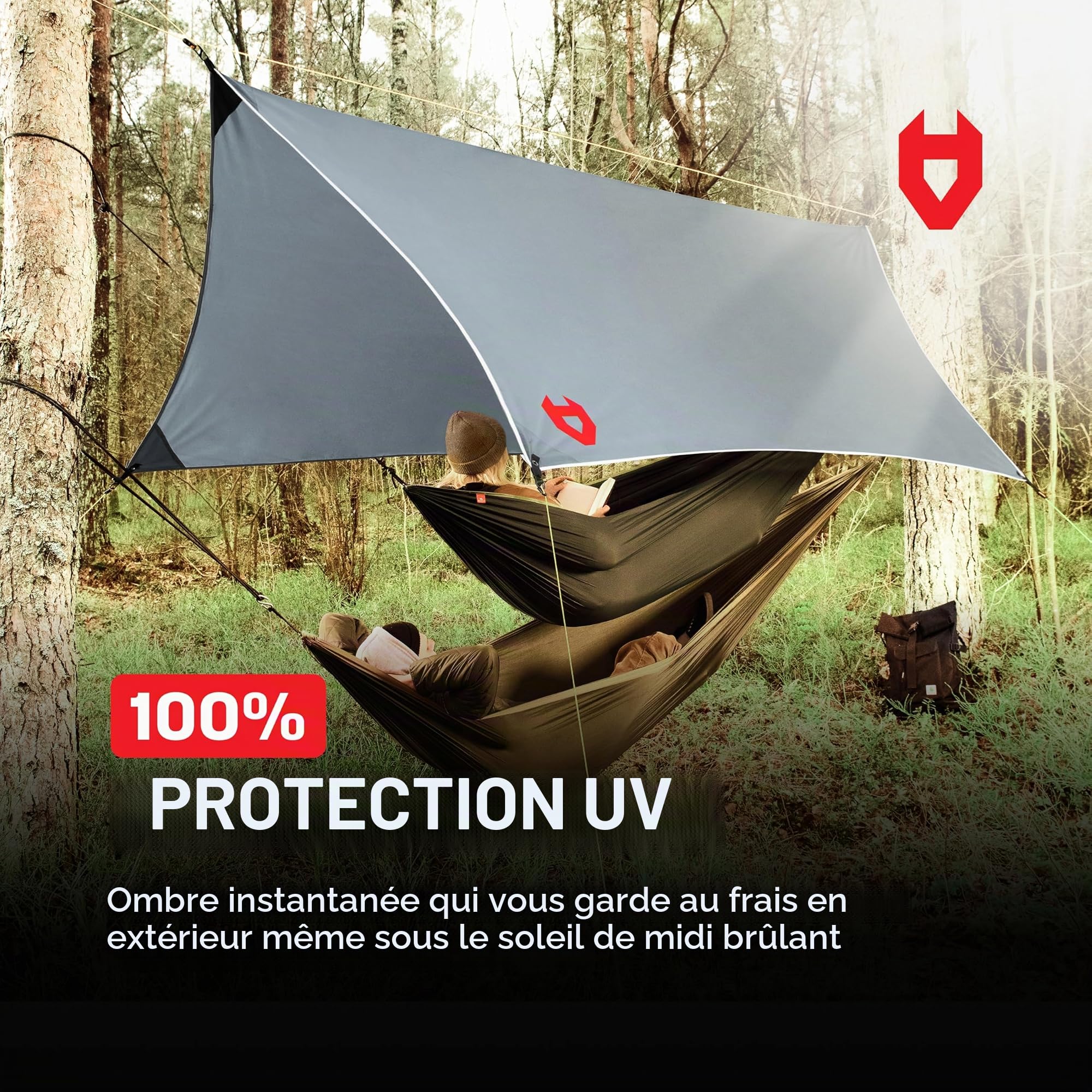 Rain Fly by NoCry Bâche de Tente Ultra légère 100% imperméable à l'eau 3,65 x 3 m Idéal comme bâche de randonnée ou bâche pour hamac Plusieurs Couleurs Disponibles avec Bracelet de Survie Gris