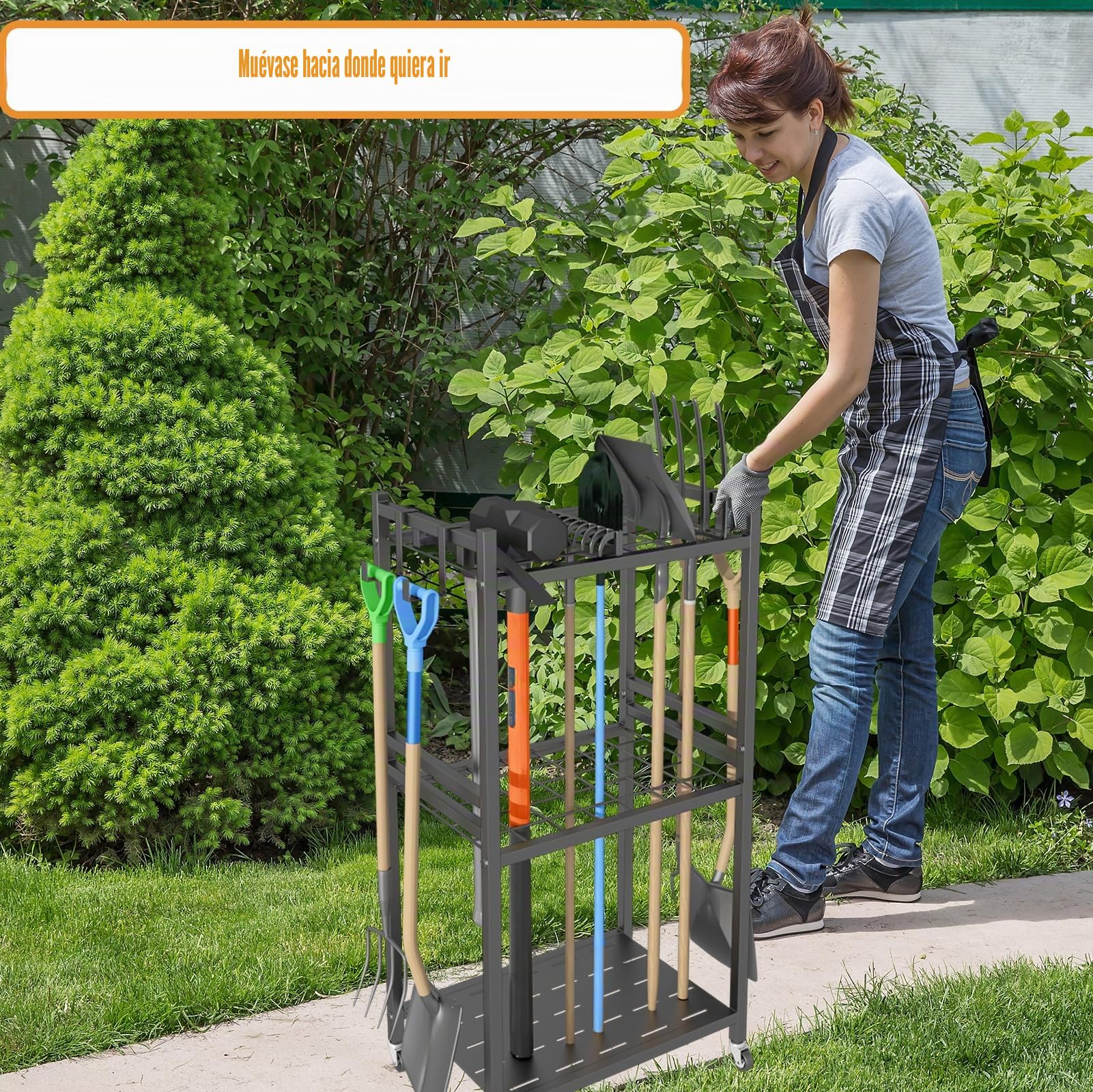 Organizador de herramientas de jardín con 4 ganchos, soporte de metal para herramientas de jardín para escobas, fregonas, rastrillos, herramientas de jardín, almacenamiento para jardín y garaje