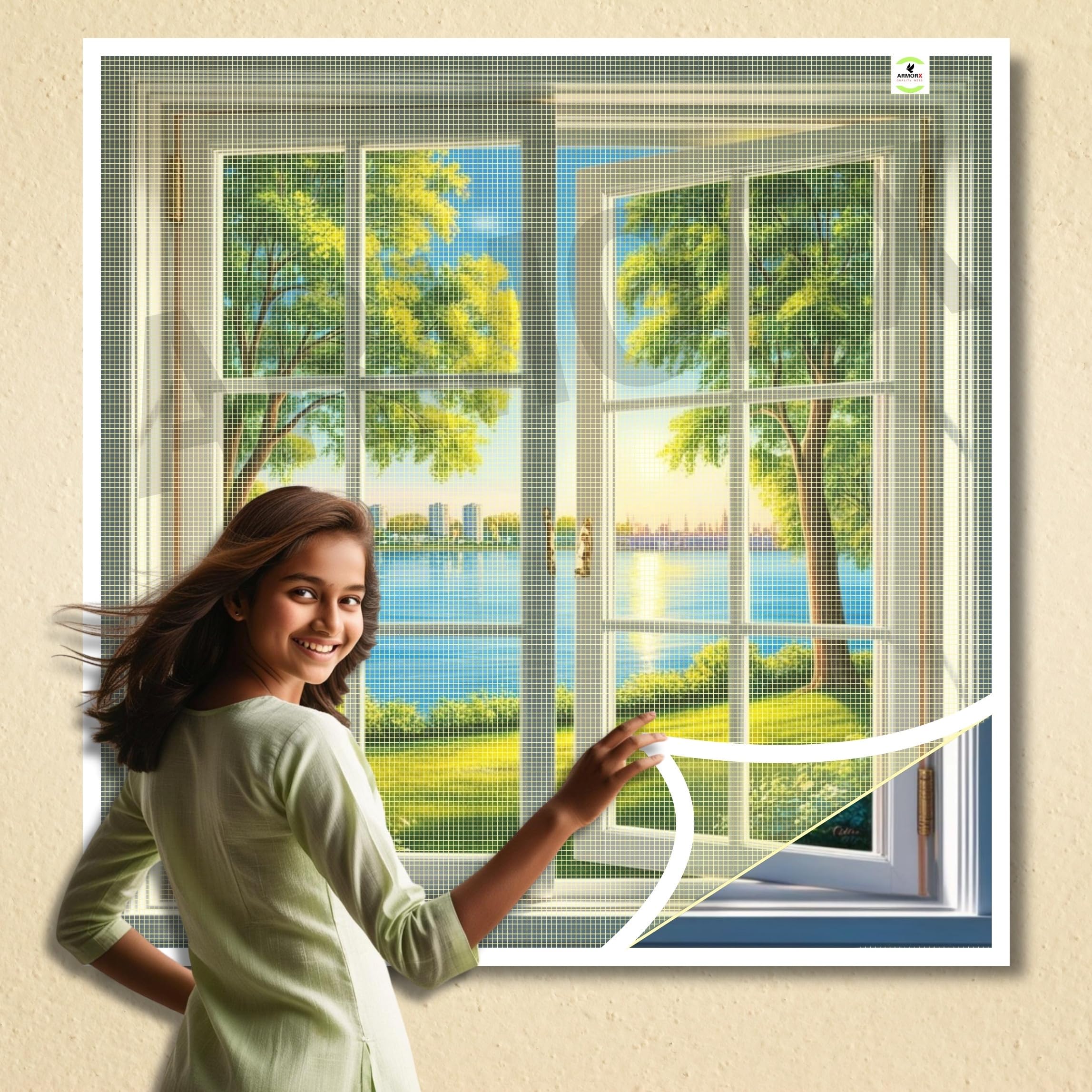 ARMORX Customizable Fiberglass Window Mosquito Net | Stitched with Fastener Tape | Windows/Door DIY Bug Insect Mesh | Cream - 100cm x 220cm