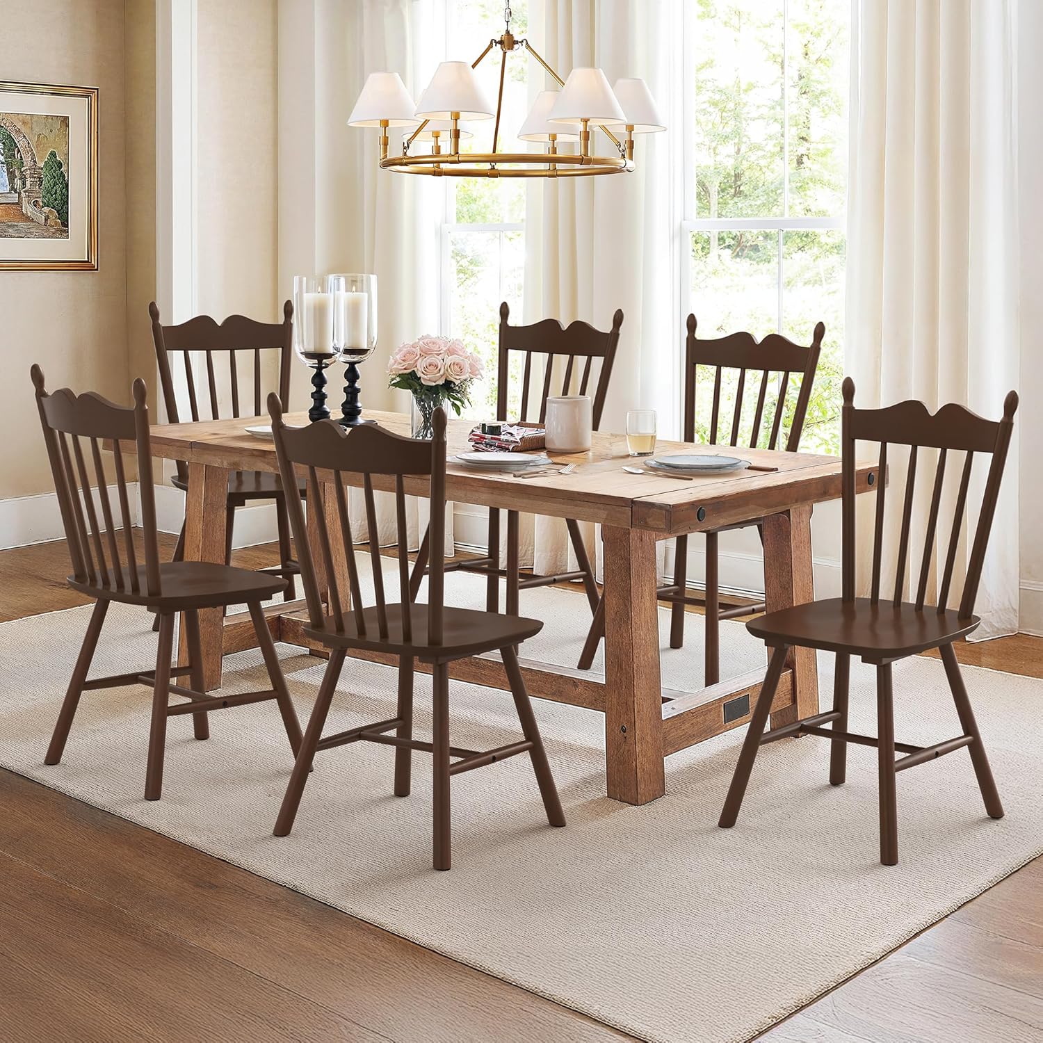 LUE BONA Black Dining Chairs Set of 4, Windsor Wooden Dining Chair with Thickened Backrest, Morden and Mid Century Kitchen Chairs for Dining Room Farmhouse, Weight Capacity 350 lbs