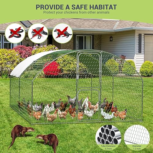 Miniatura 22 de Gallinero de metal grande, gallinero en forma de cúpula con doble puerta, gallinero con cubierta impermeable y anti-UV, corral grande para pollo