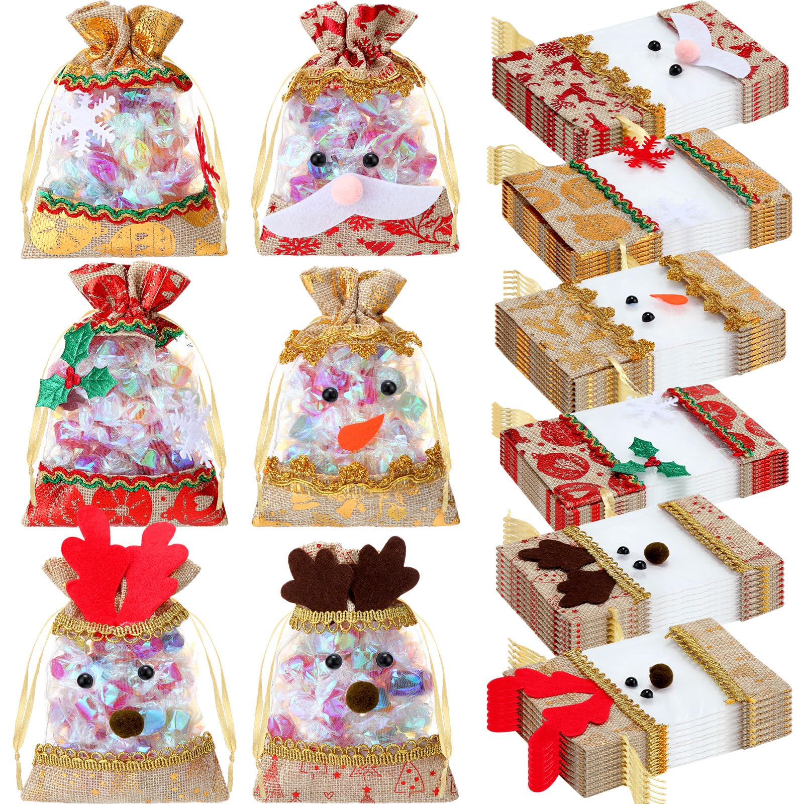 Bolsas de regalo pequeñas de Navidad de arpillera y saquitos de lino 7