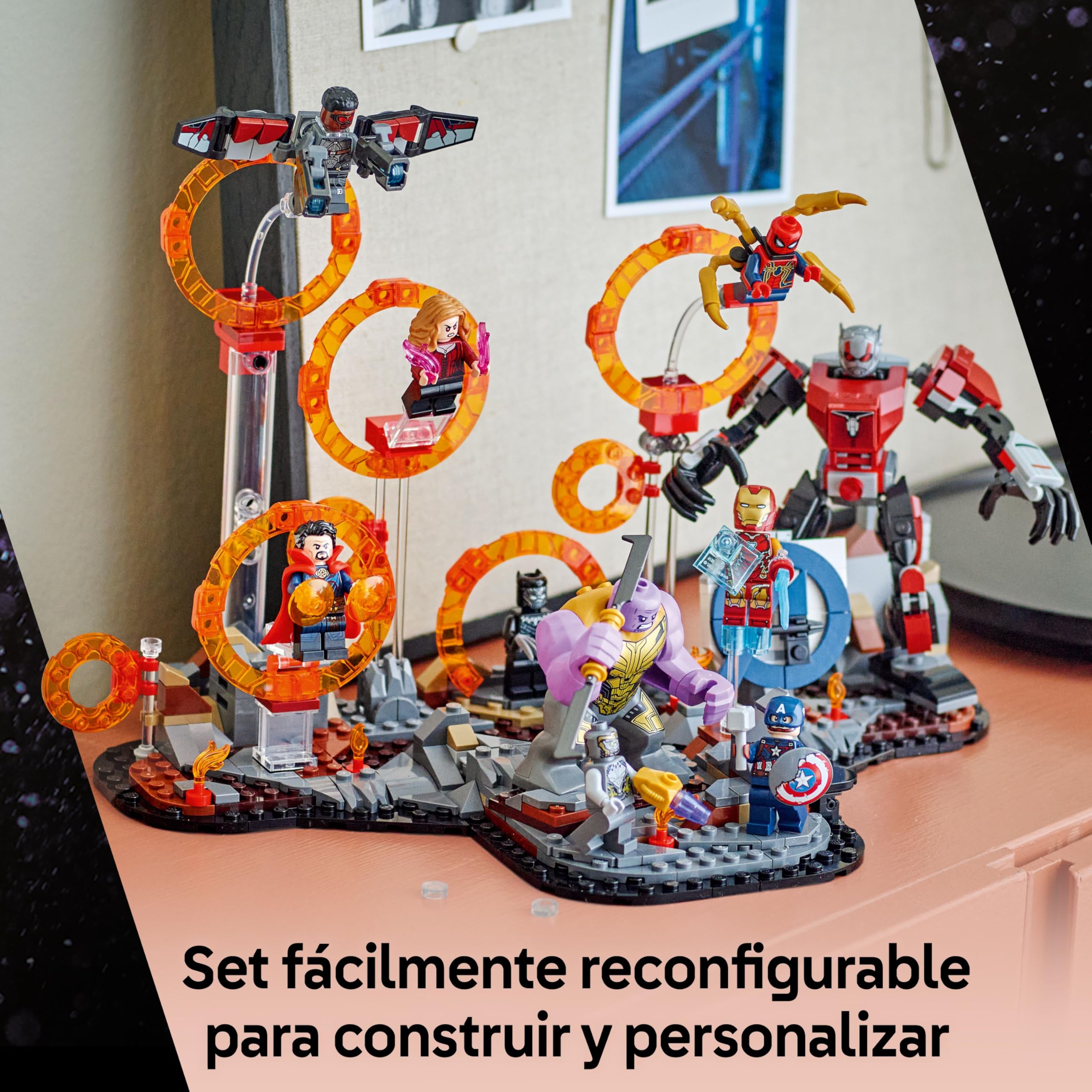 LEGO Marvel Batalla Final de Vengadores: Endgame, Juguete de Superhéroes, Figura de Thanos, Meca de Ant-Man y Minifiguras de Iron Man, Capitán América y Black Panther, Regalo para Niños y Niñas 76323