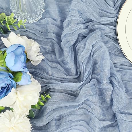 BLUETOP Dusty Blue Cheesecloth Table Runner, 10ft Boho Gauze Cheese Cloth Table...