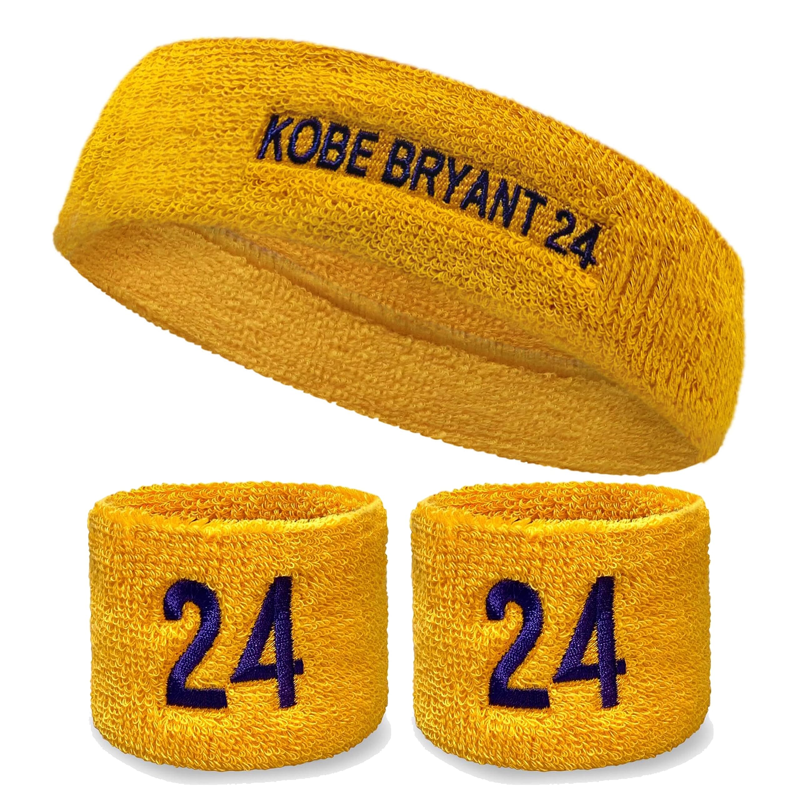 COUVER Basketball Star Golden Yellow Headband with Purple(Like LA Laker Purple) Number 24, Standard, 1 Piece