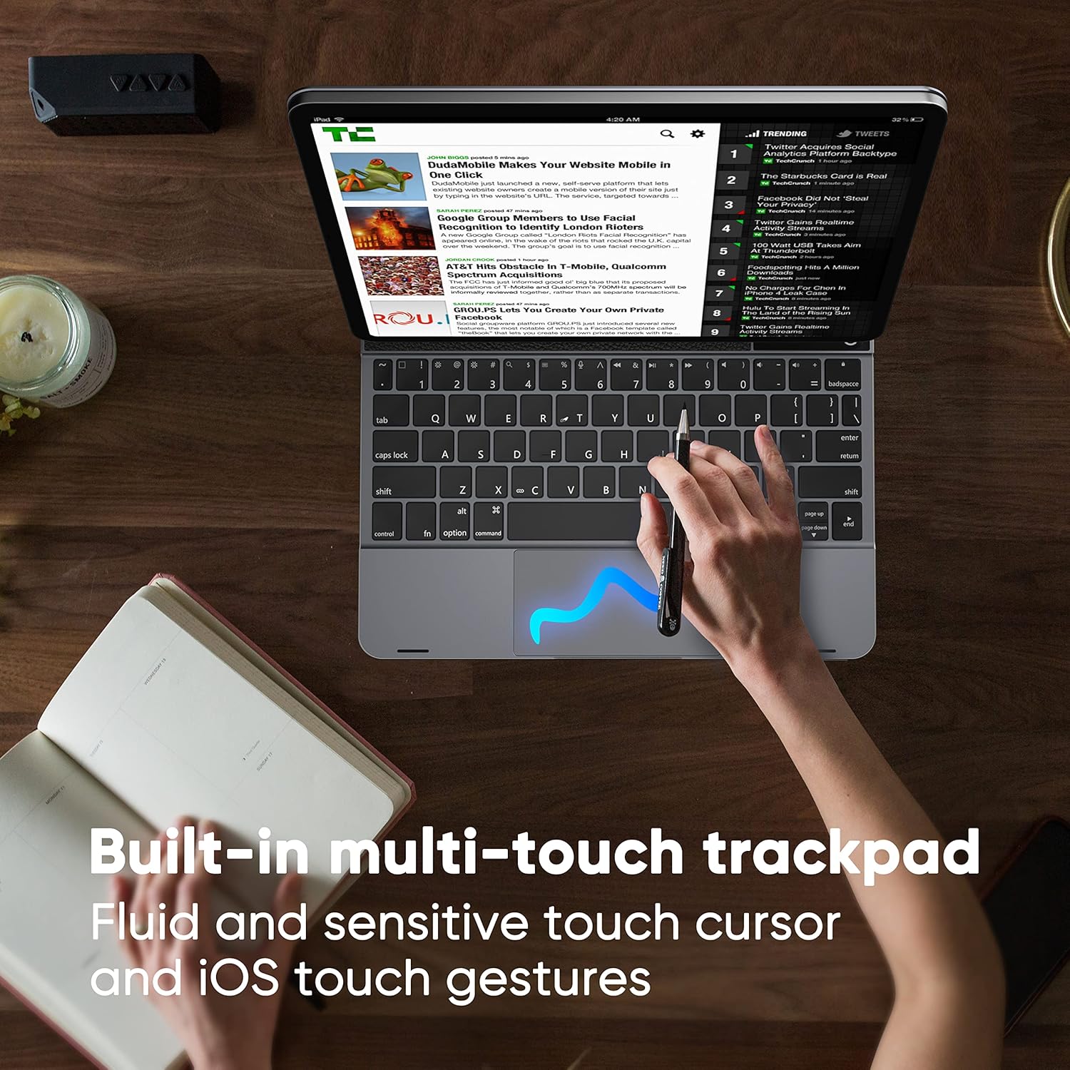 doqo Keyboard case for iPad Air 11(M2) 2024,Air 5th,4th and iPad Pro 11(4th,3rd,2nd,1st Gen) with Touchpad Backlit,360° Rotatable,Slim Metal Magnetic Floating Cantilever Stand
