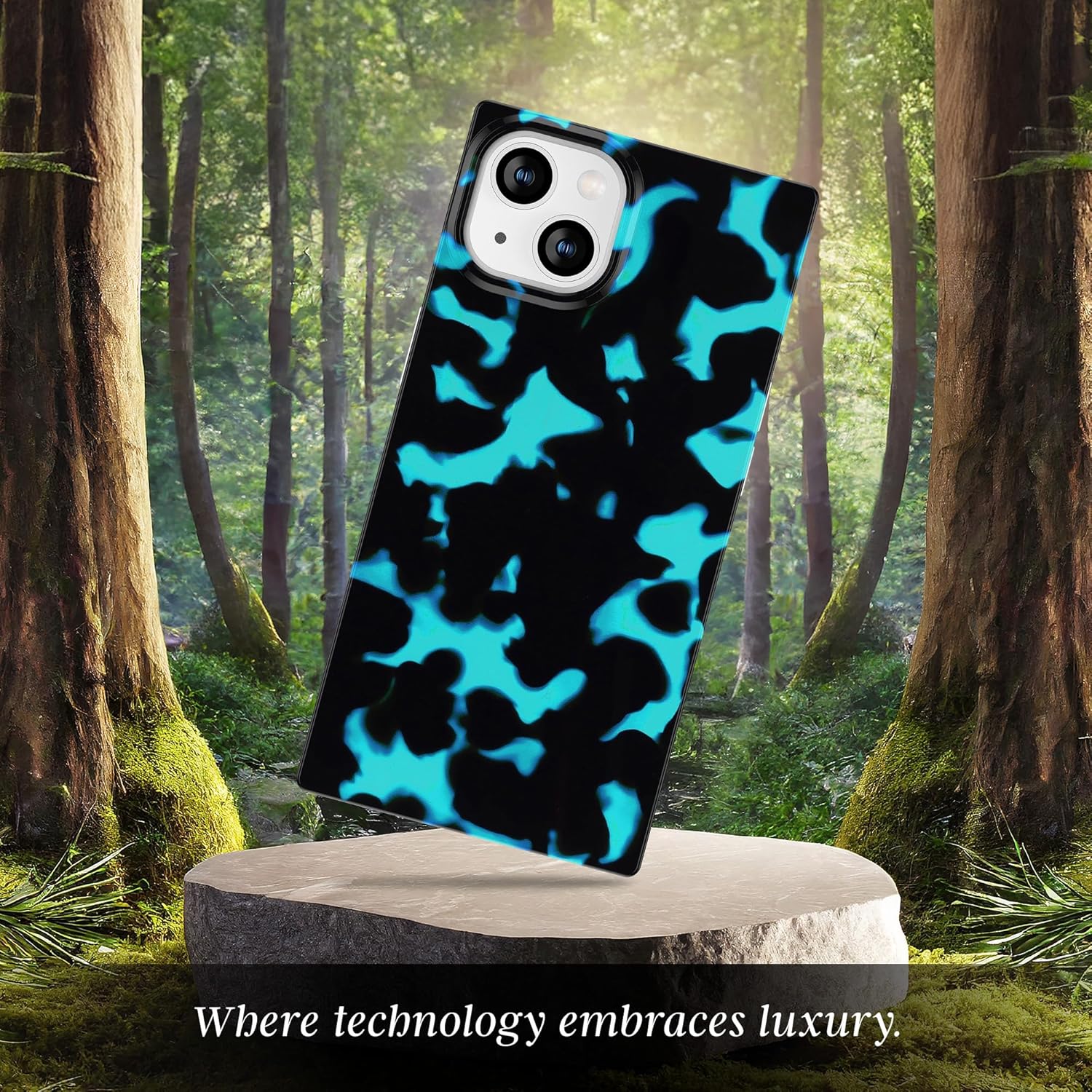 COCOMII Rectangle Case for iPhone 14/iPhone 13, Wireless Charging Compatible, Clear Blue Tortoise