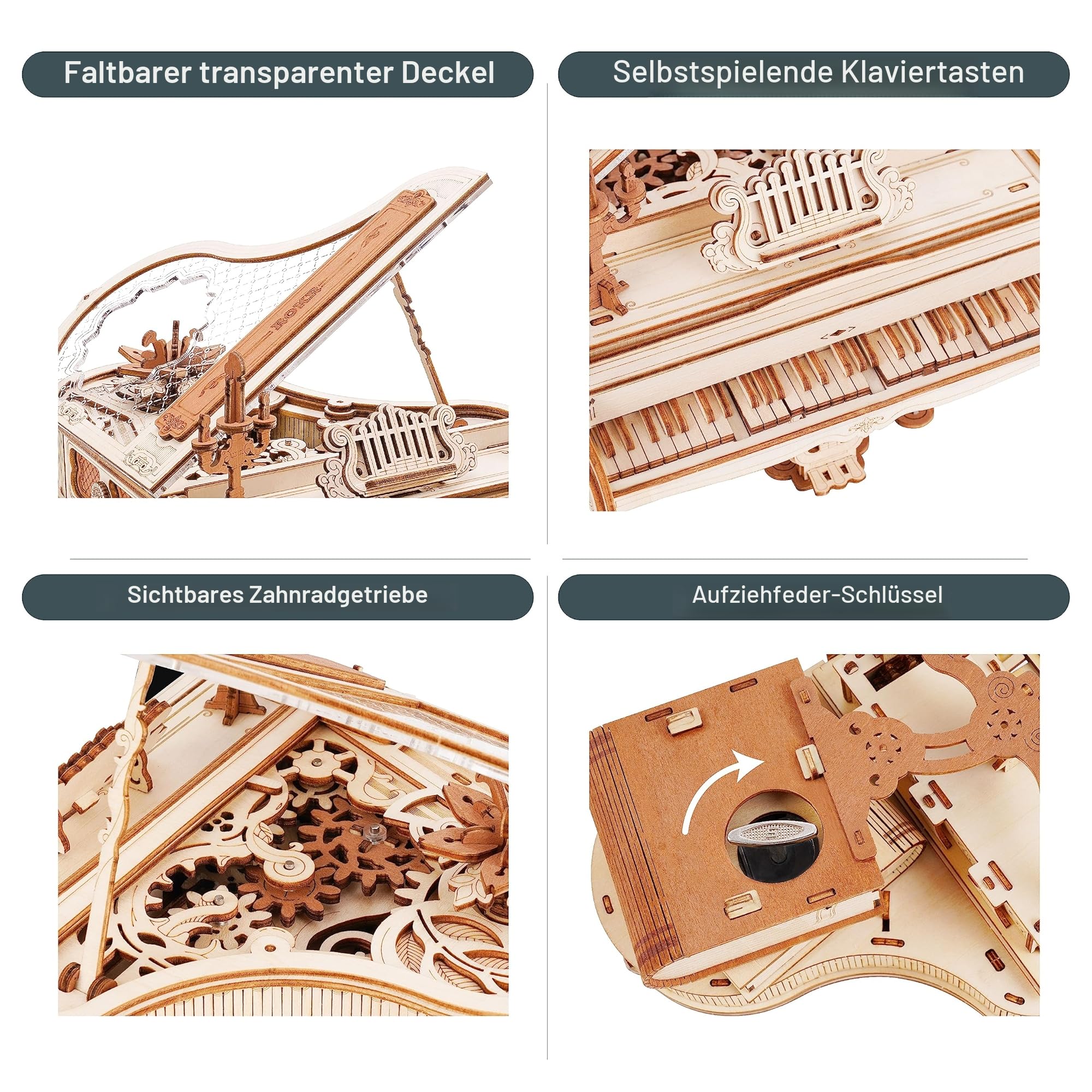 ROKR 3D Puzzle Holz Holzpuzzle Erwachsene Holzmodelle Bausätze Mechanisches Modell Bausets Spieluhr Magisches Klavier Stil Weihnachten Geburtstag Geschenke 223pcs, Magic Piano