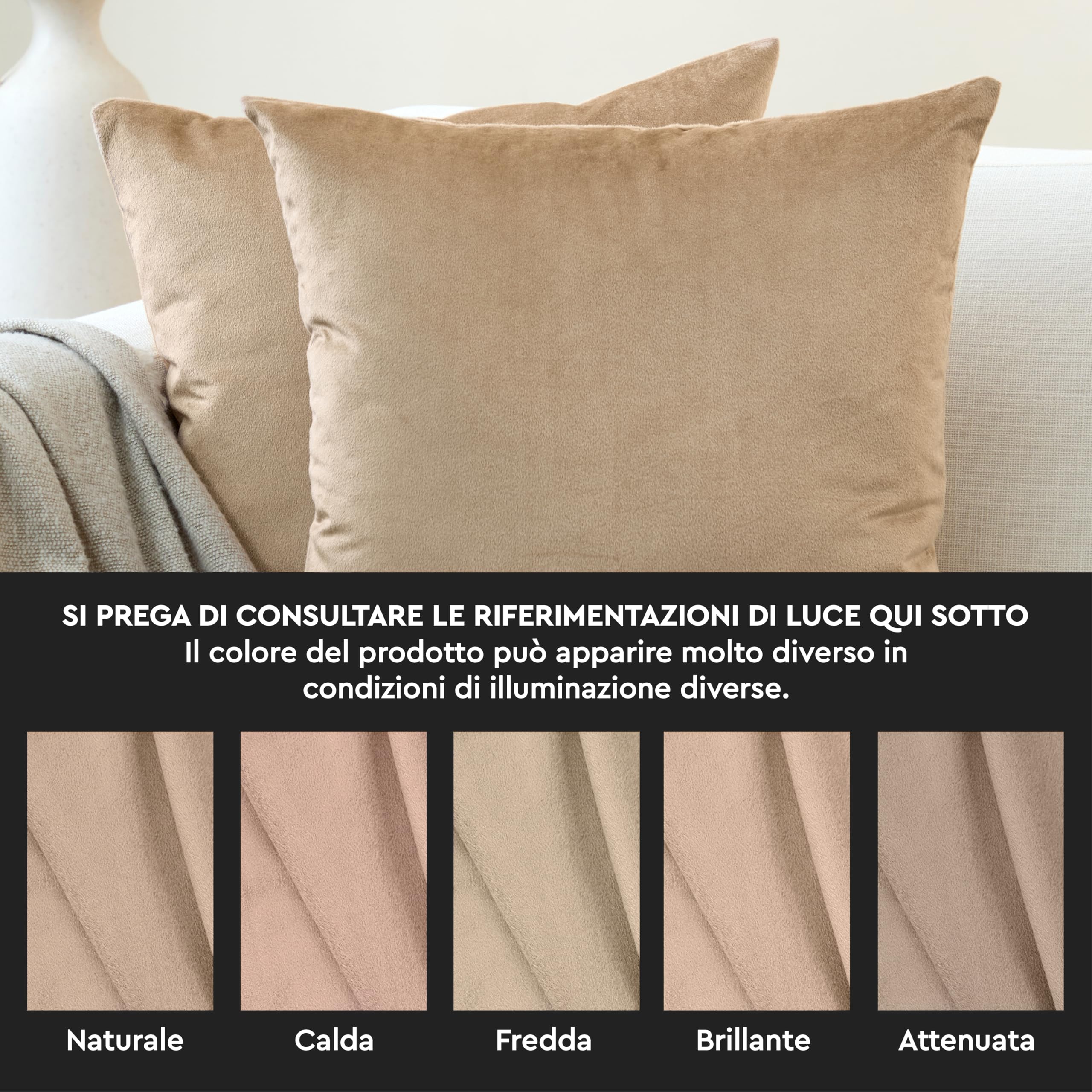Encasa XO Set 2 pezzi di coperture ammortizzanti in VELLUTO (60x60 cm), Beige- semplici, resistenti, morbide e liscie, lavabili, a grandi quadrati decorativi, cuscino federa per divano, sofa
