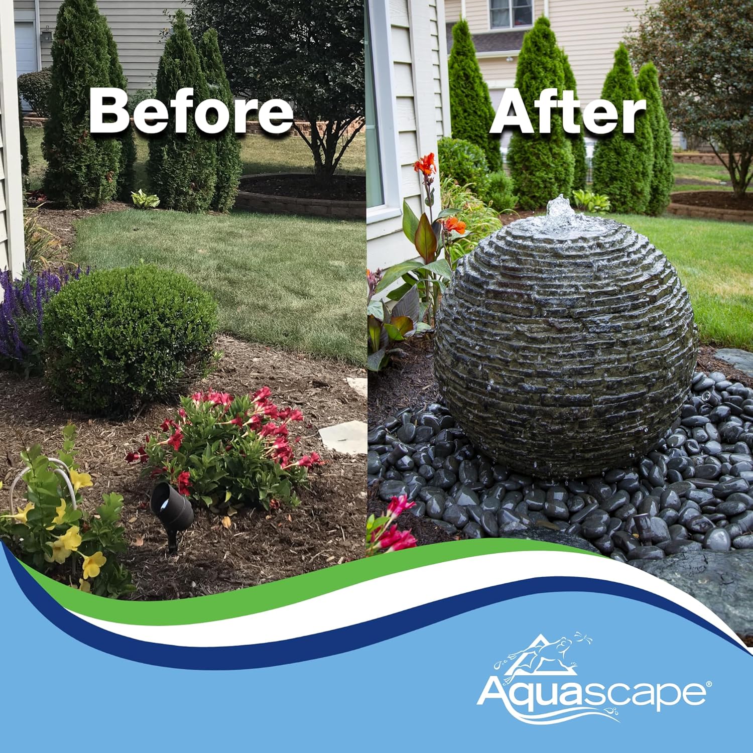 Aquascape Stacked Slate Sphere Water Fountain and Installation Kit for Yard, Landscape, and Garden, Medium | 78290