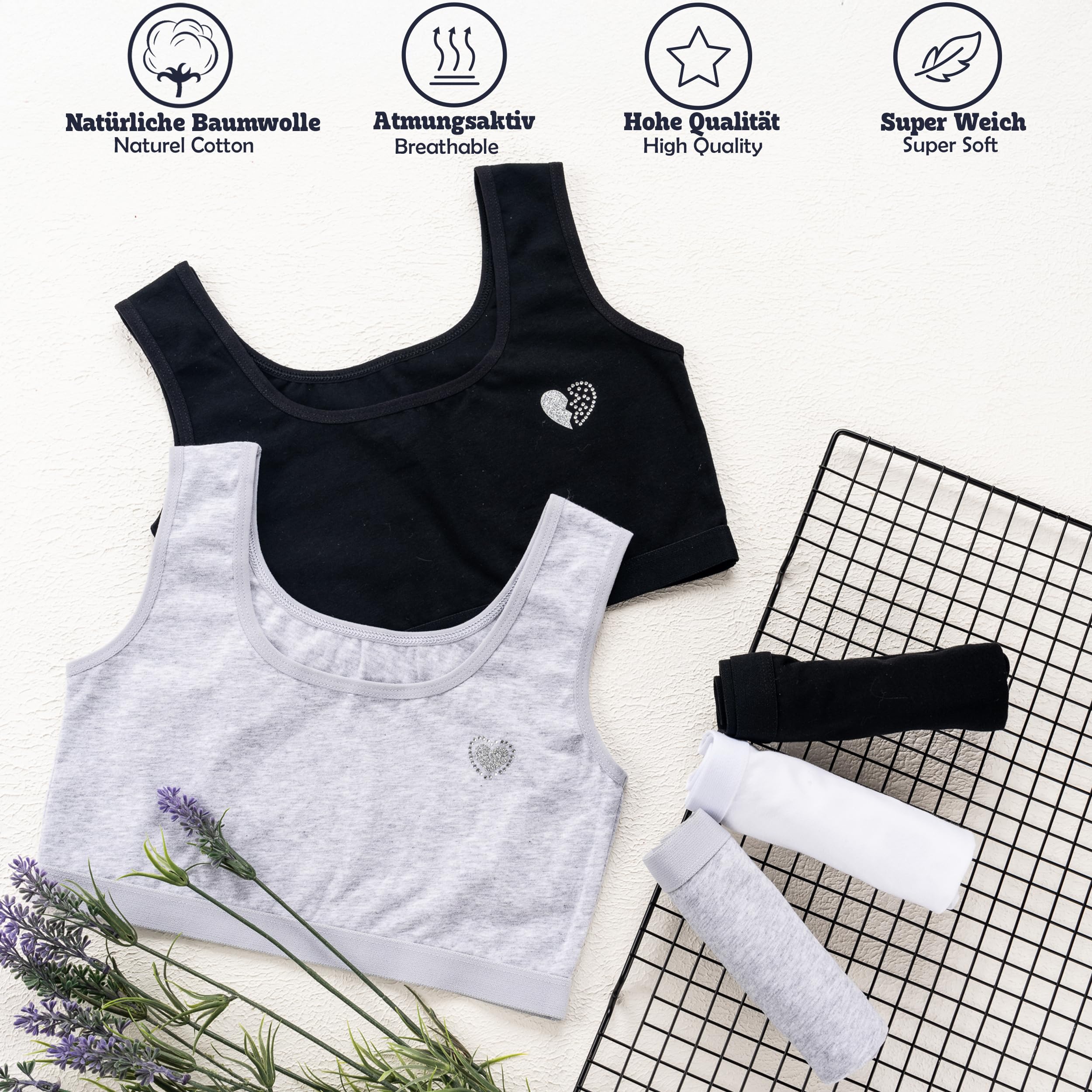 LOREZA ® 5 dziewczęcy biustonosz z bawełny ze strasem ramiączka spaghetti biustonosz sportowy rozmiar 140-170
