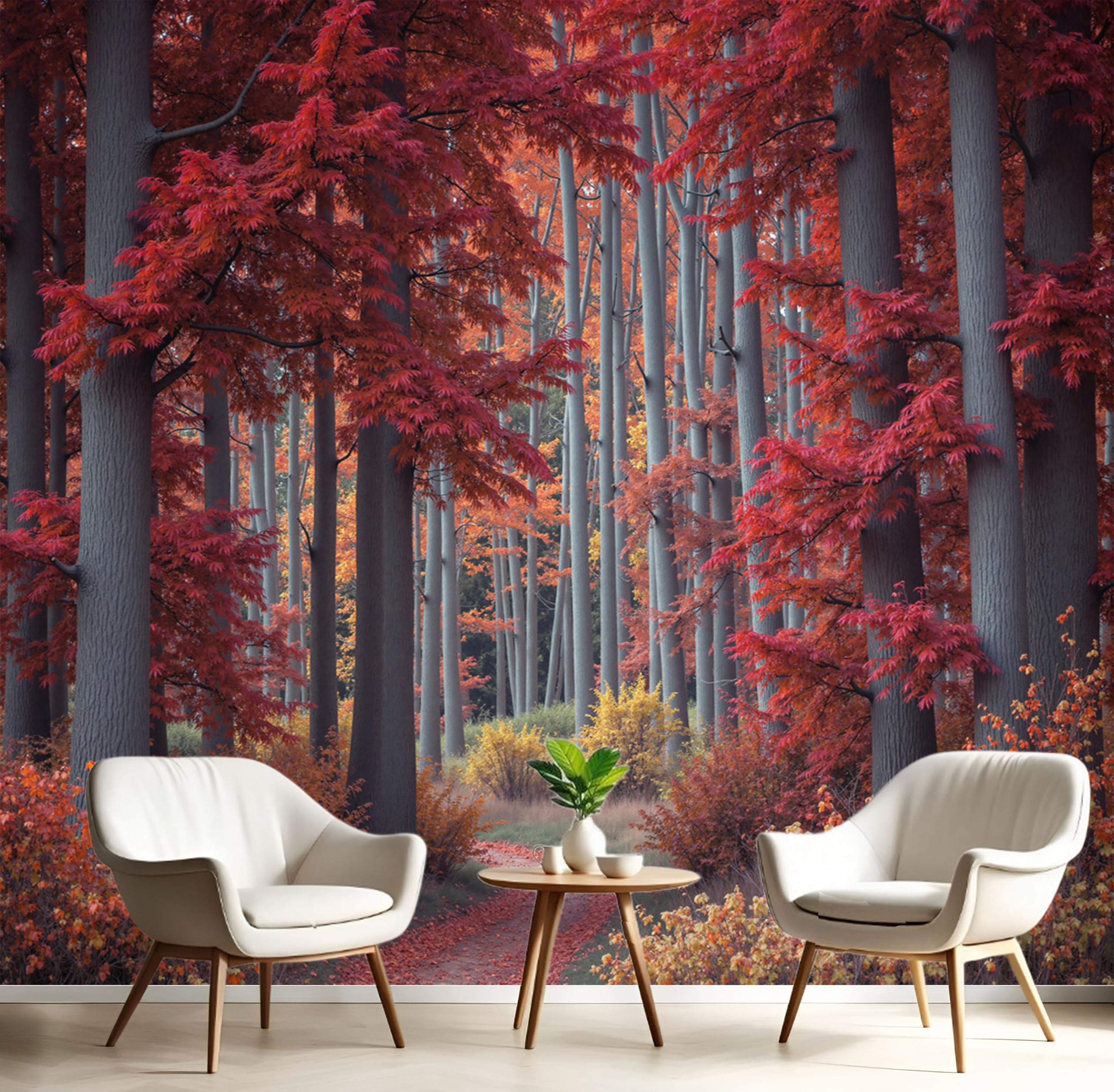 Forêt d'Érables Papier Peint Panoramique Rouge Salon et Chambre
