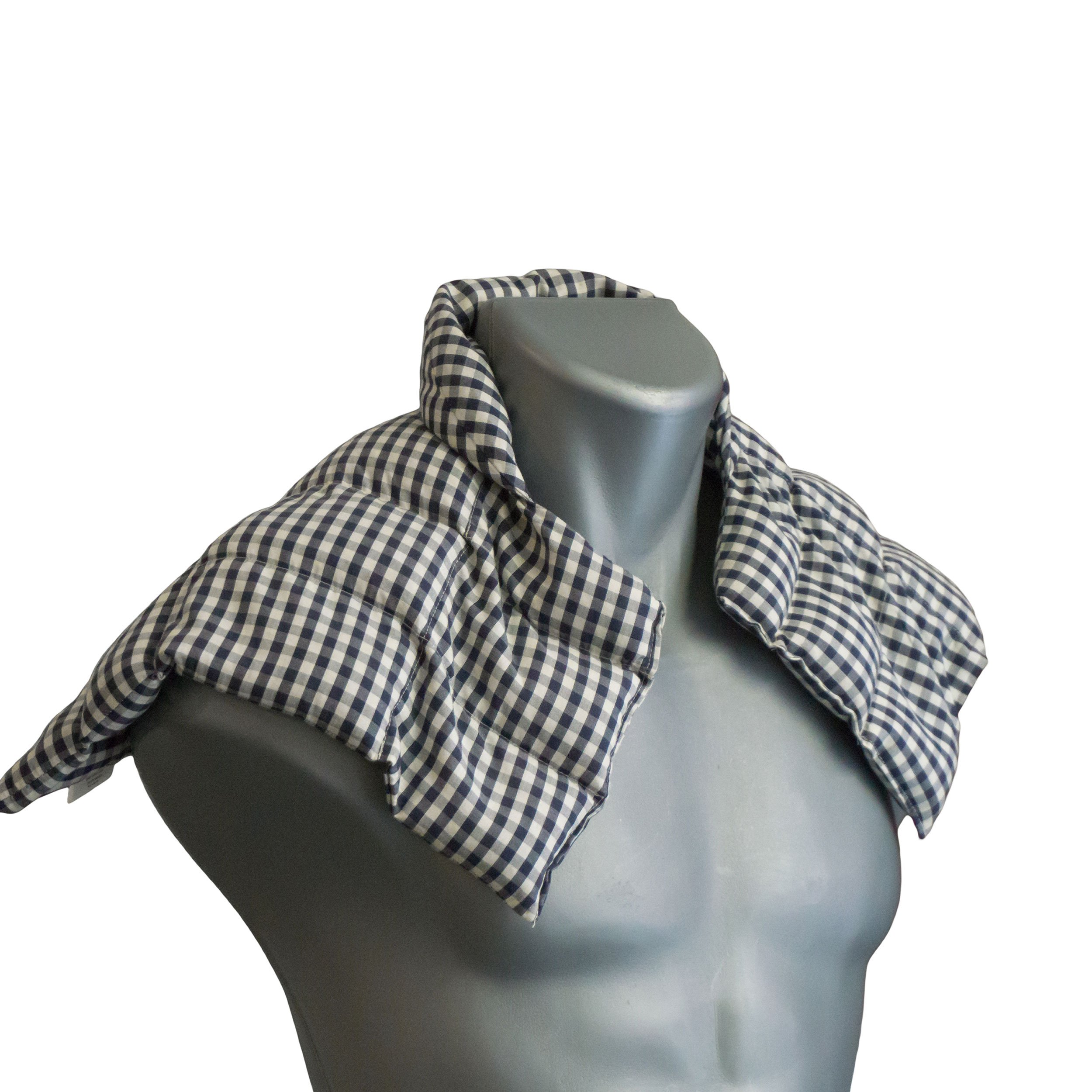 Cuscino termico cervicale XL per collo, spalle e schiena - Cuscino termico con semi di lino - bianco-blu - Cotone bio/organico