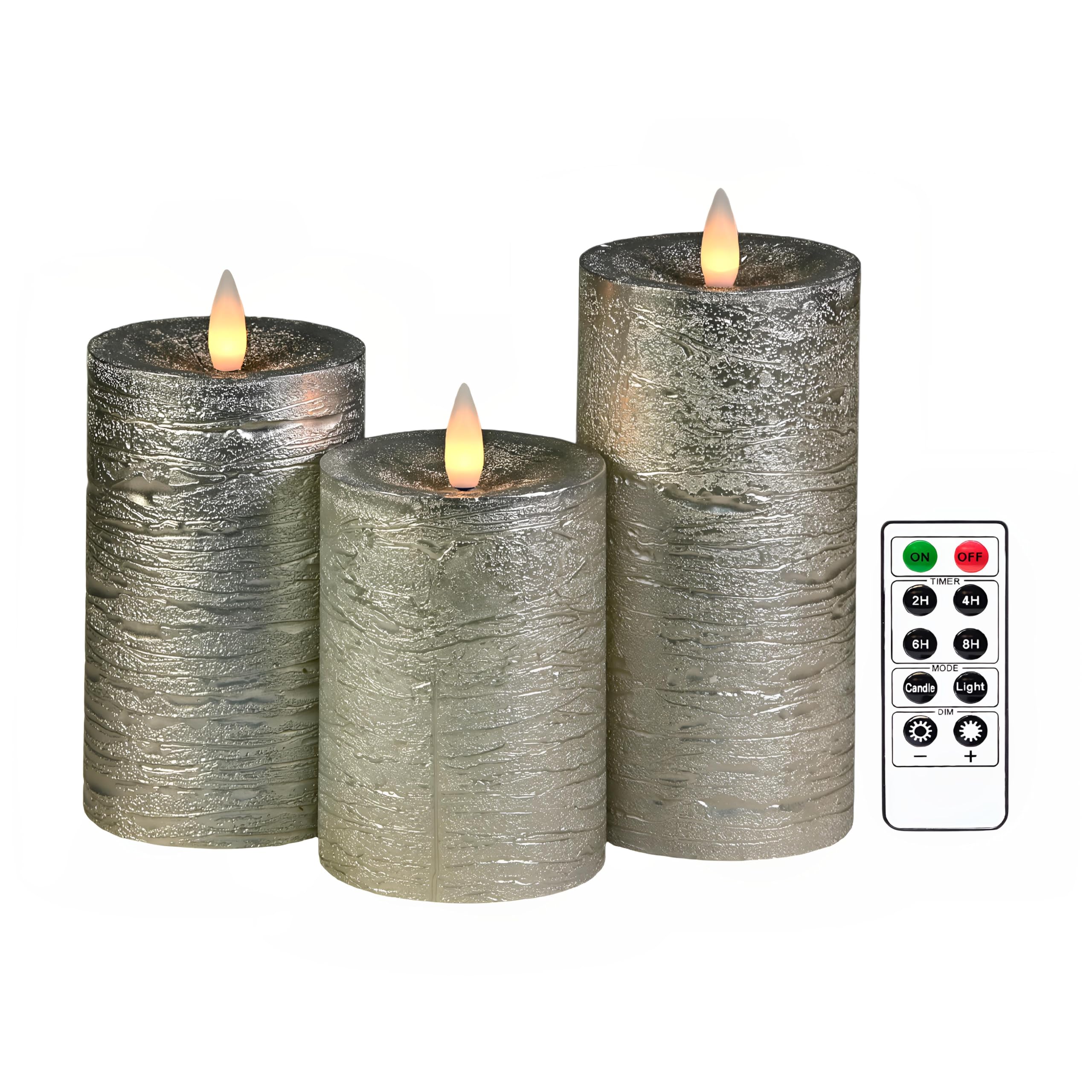 Velas que funcionan con pilas 400 horas y luces LED efecto llama 3D plata 8