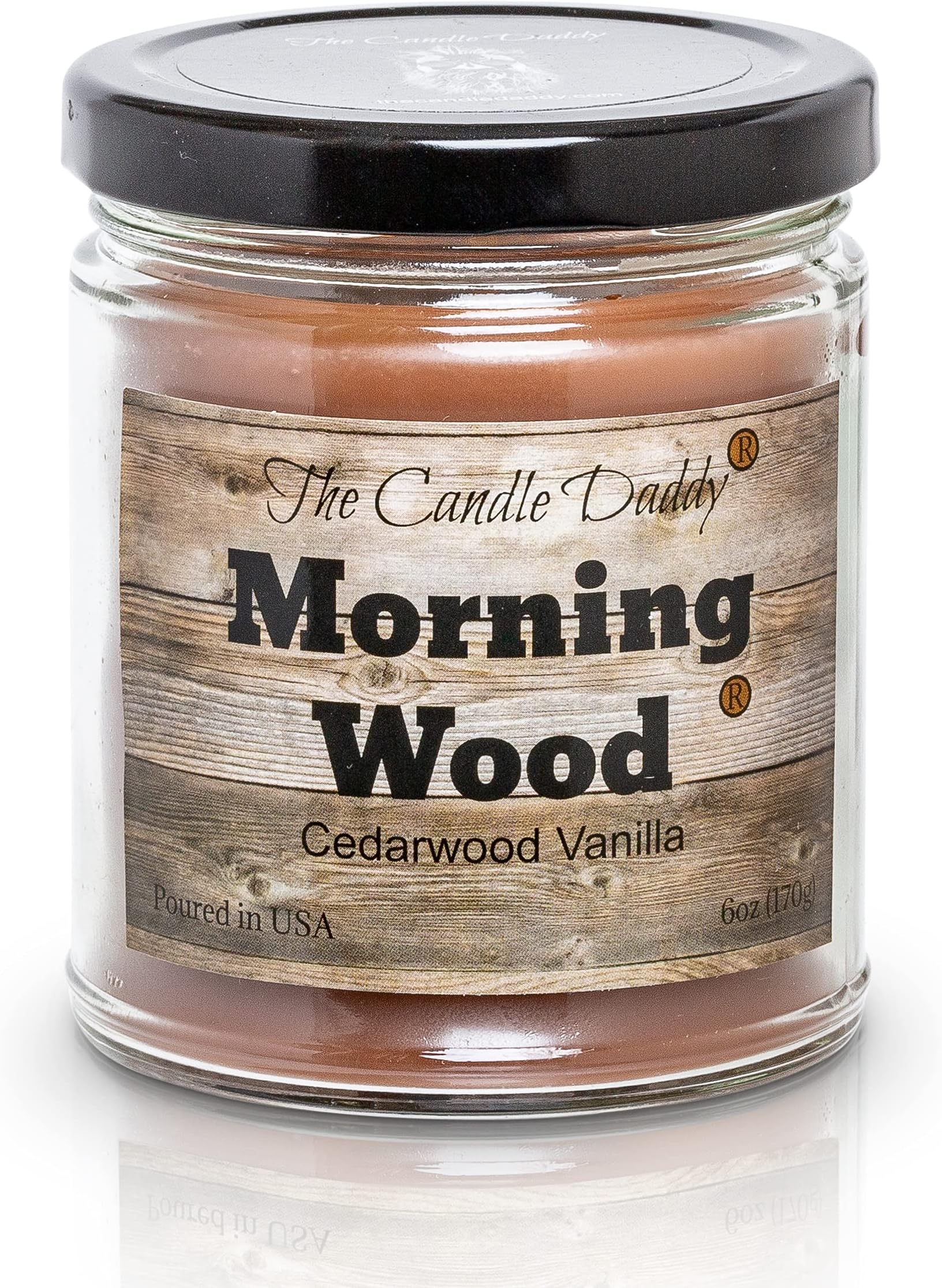 Morning Wood - Cedarwood Vanilla Scent - Funny 6 oz jar Candle- 40 Hour Burn time - Poured in Small batches in The USA