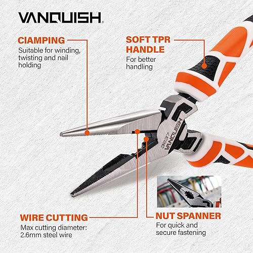 Miniatura 10 de Vanquish Juego de alicates resistentes de 3 piezas, cortador de alambre, alicates lineales, diagonales, punta de aguja