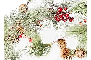 Craftmore Christmas Smokey Pine and Red Berry Garland 6 Feet
