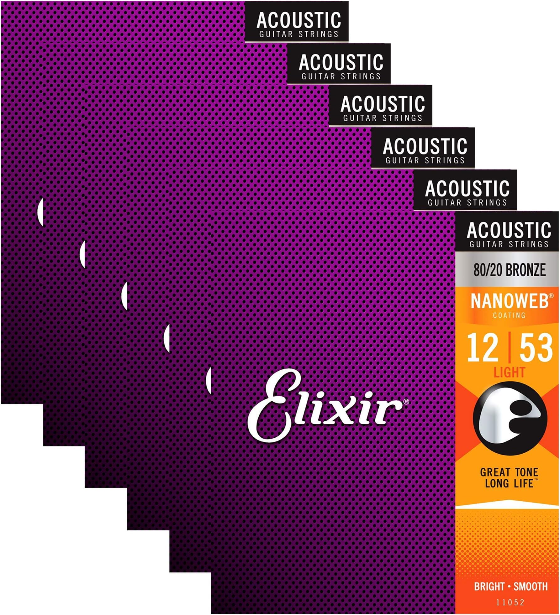 Elixir11052 Acoustic 80/20 Nano Light 12-53 (6 Pack Bundle)