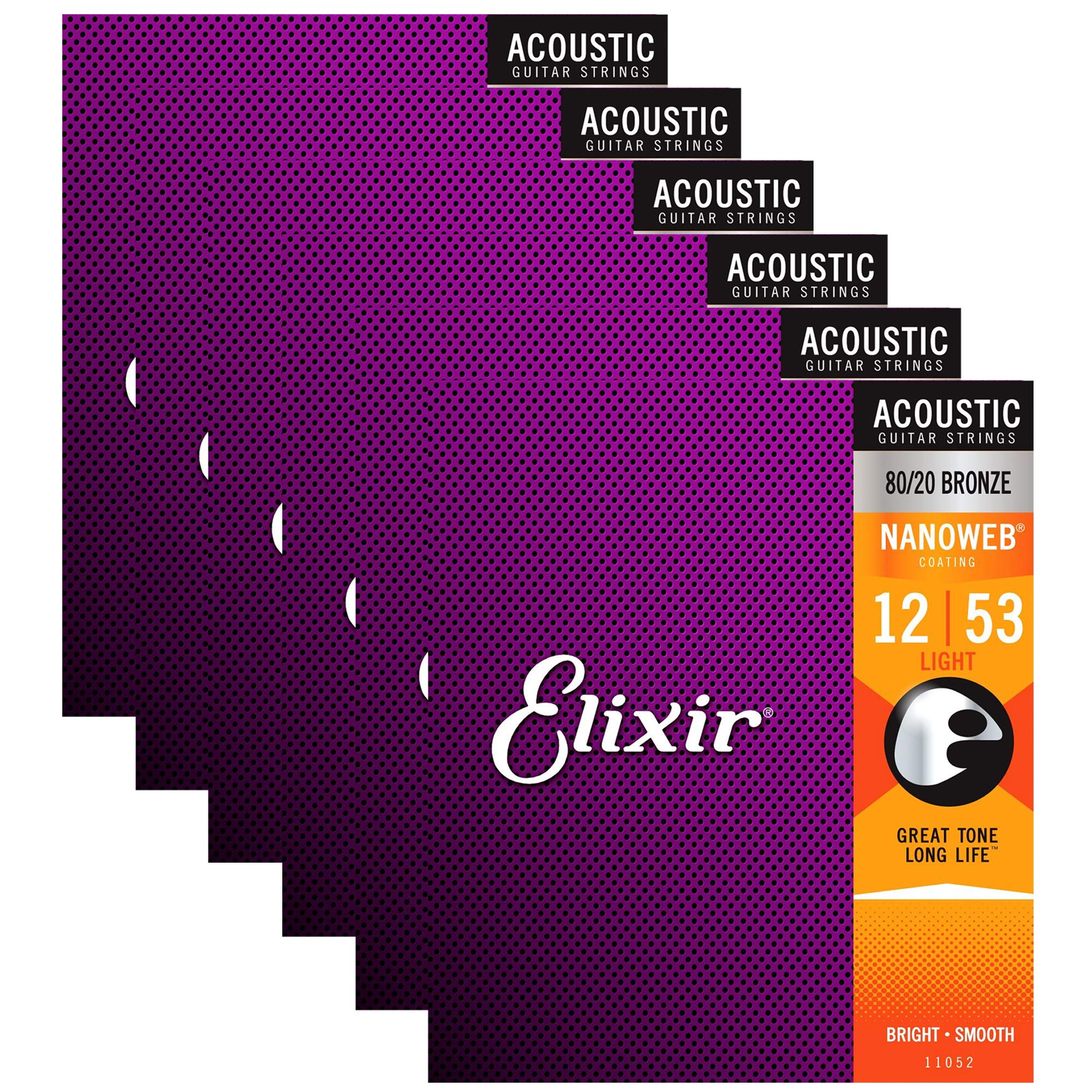 Elixir11052 Acoustic 80/20 Nano Light 12-53 (6 Pack Bundle)