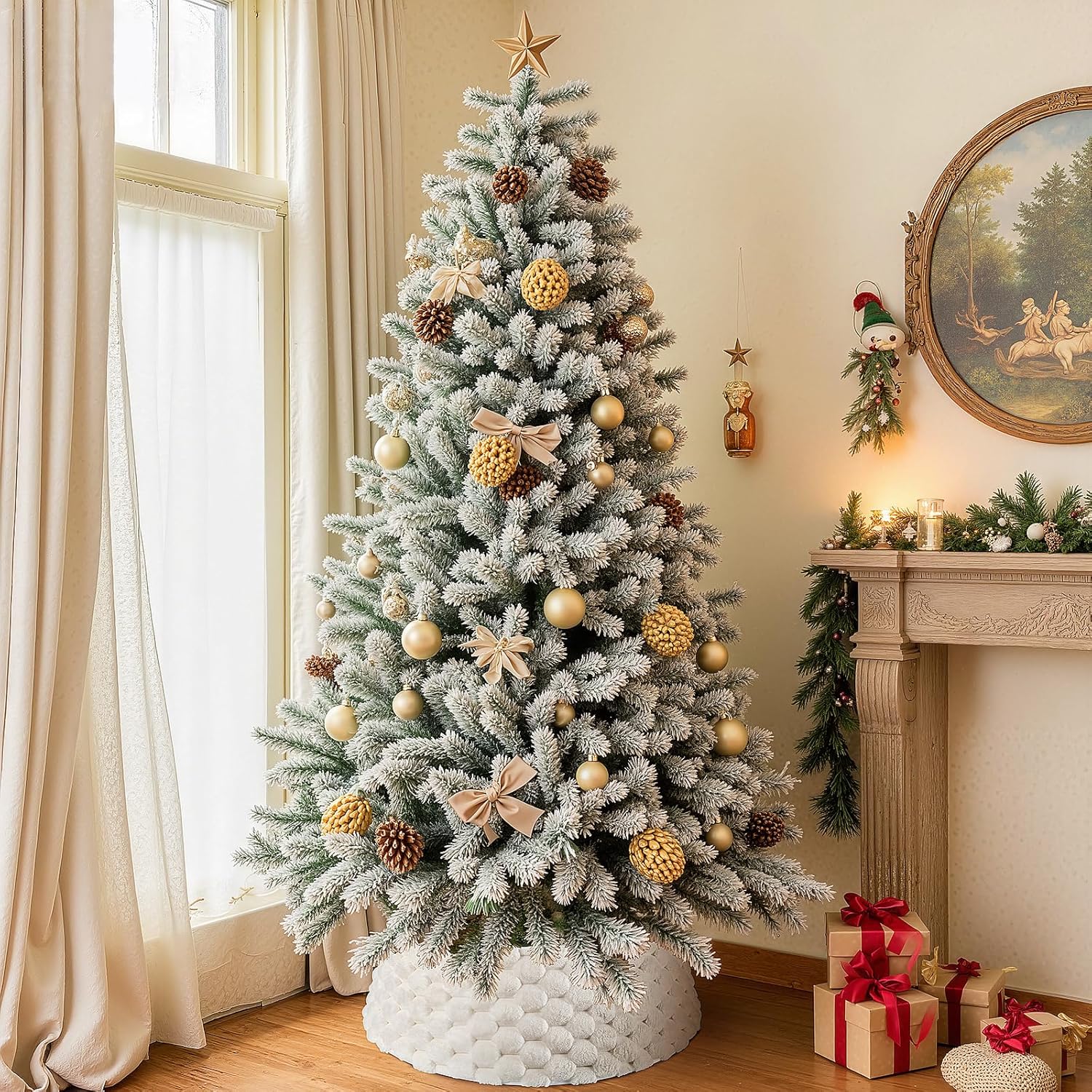 28 Inch Christmas Tree Collar, White Plush Faux Fur with Weaving Textured Pattern, Soft Fluffy Xmas Tree Ring Boho Tree Skirt for Holiday Decorations Indoor Home Decor
