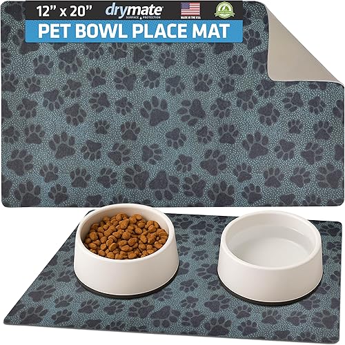 Miniatura 112 de Drymate Mantel individual con tazón para mascotas, tapete de alimentación de alimentos para perros y gatos, tela absorbente, respaldo impermeable