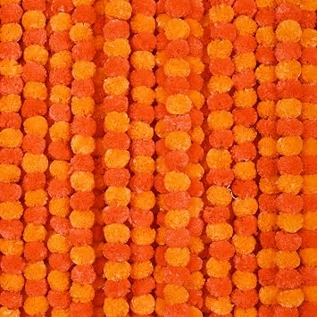 DIYANA IMPEX Marigold Garland for Decoration 5 Pcs of 5 feet Long Strands Artificial Marigold Flowers, Indian Decor for Pooja, Wedding Christmas, Party Events Decorations Mango + Orange