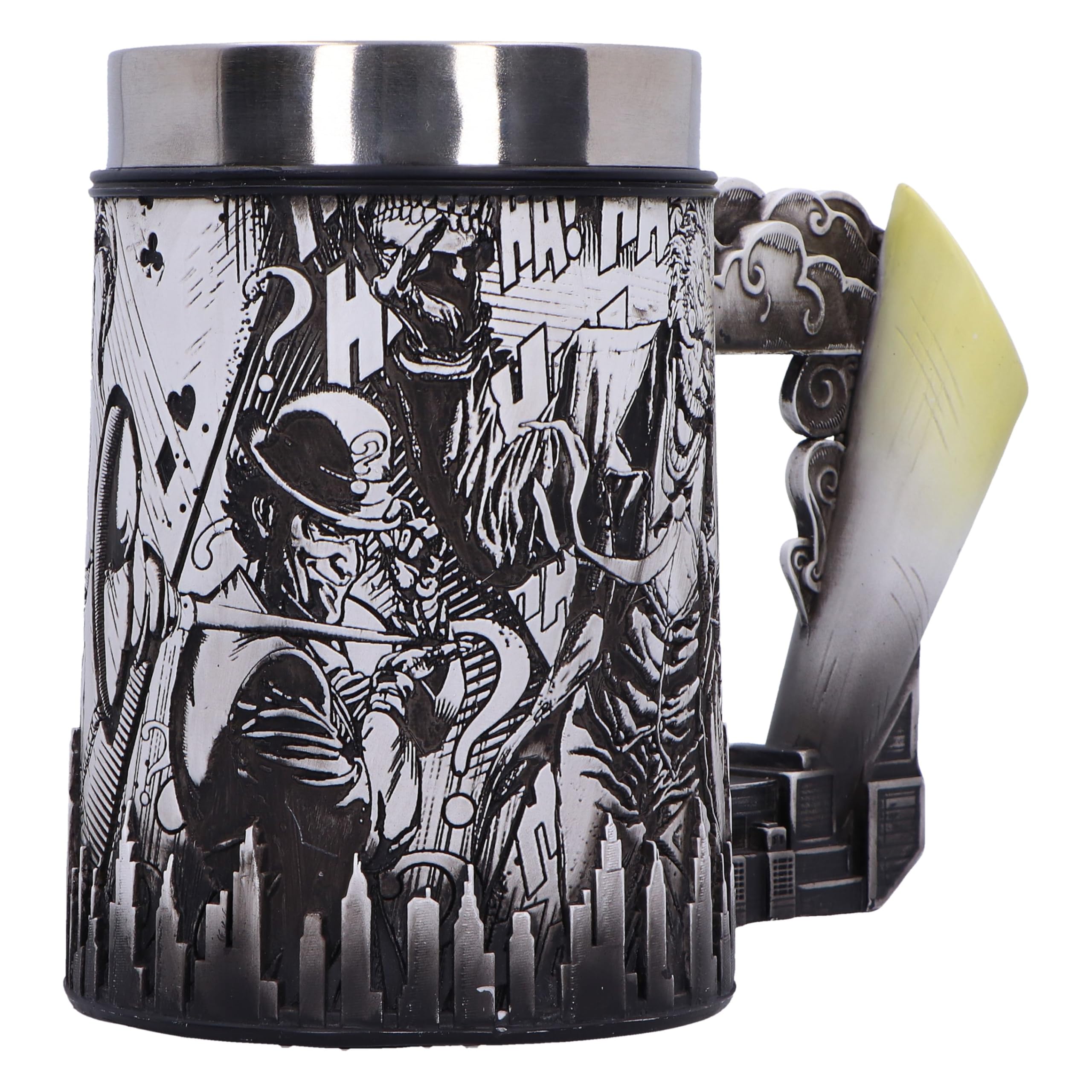 Nemesis Now Chope à bière Batman Super Villains Comic Strip en résine, noire, tasse à bière officielle DC Batman, insert amovible en acier inoxydable, coulée dans la meilleure résine, peinte à la main
