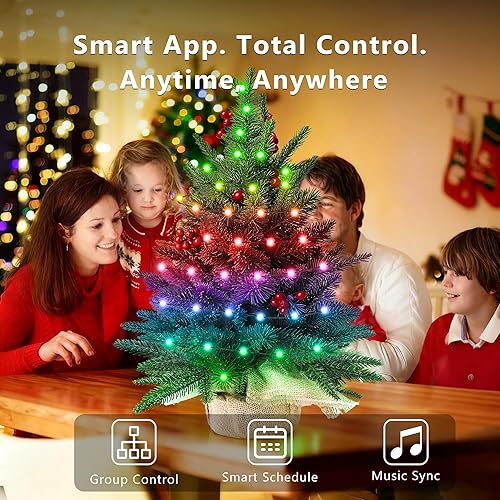 Miniatura 6 de Brizled Mini árbol de Navidad de 2 pies con 75 luces LED inteligentes RGB que cambian de color, más de 159 sentidos preestablecidos con bricolaje,