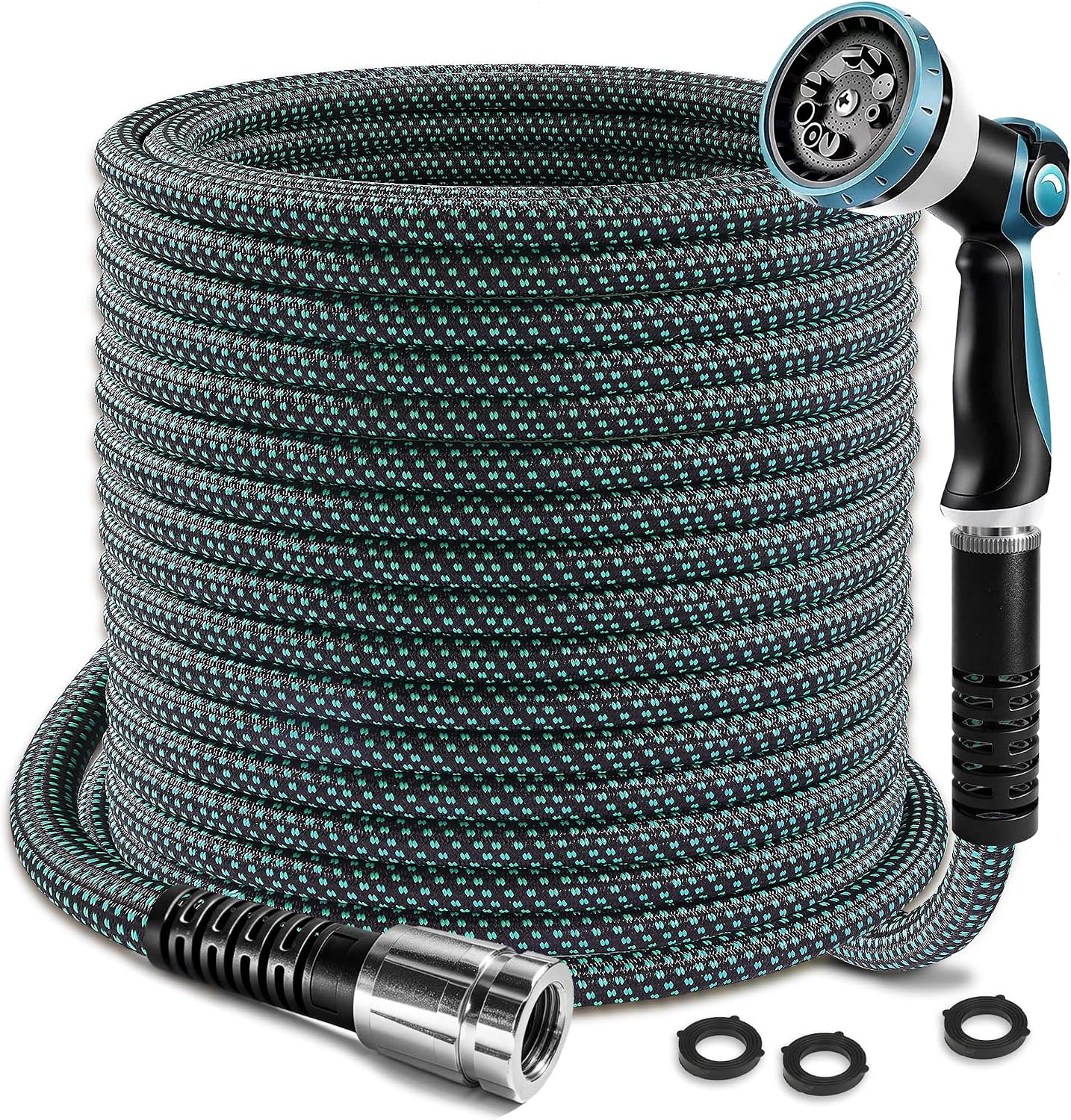 VERDOW Garden Hose Water Hose 100ft Lightweight Flexible, Kink-Free Outdoor 3/4" Rustproof Metal Fittings, 10-Pattern 360° Rotating Spray Nozzle for Yard Lawn Car Wash
