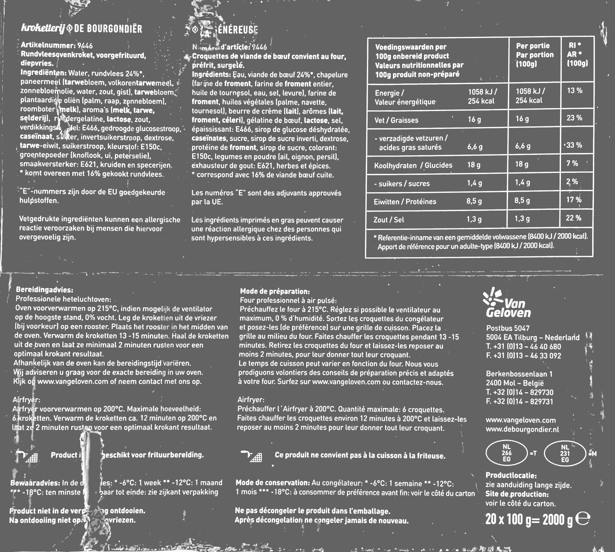 De Bourgondier Ofen Rindfleischkroketten 20 Stk. x 100g TK Heißluftfriteuse Backofen