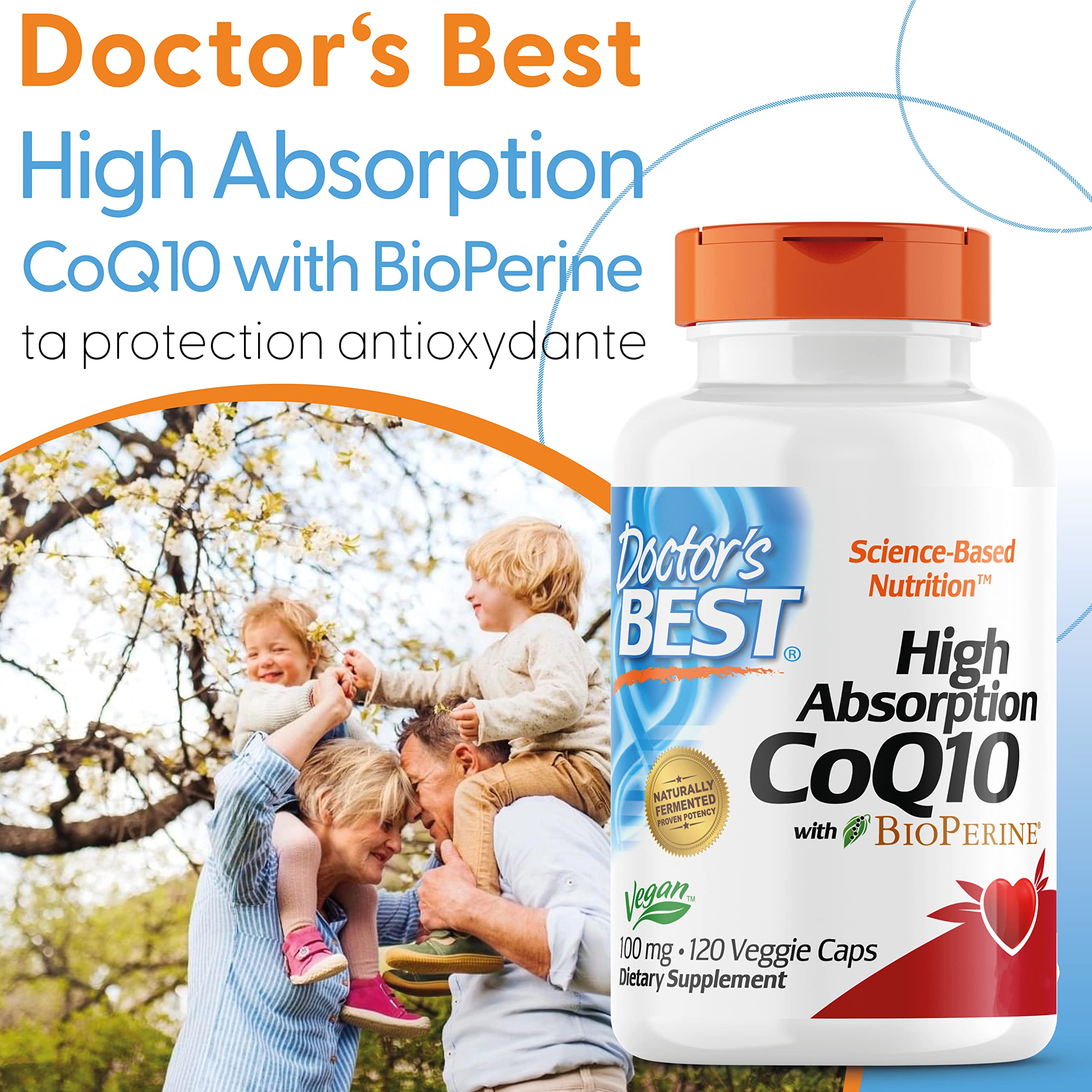 Doctor's Best, High Absorption CoQ10 (CoQ10 à haute absorption avec BioPerine), 100 mg, 120 vegan Capsules, Végétal, Coenzyme Q10, Testé en Laboratoire, Sans Gluten, sans OGM