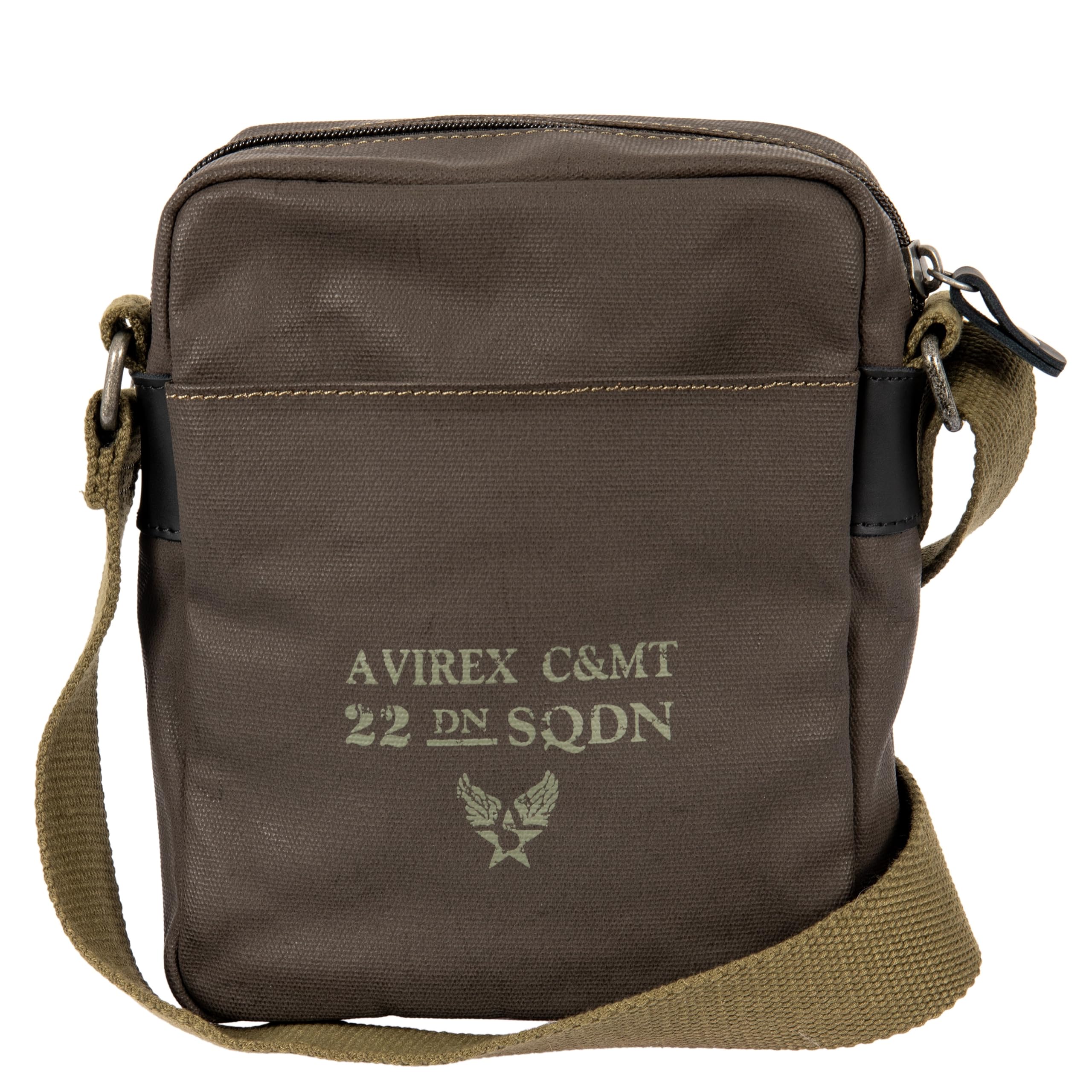 Avirex, Borsello Piccolo con Tracolla Regolabile in Canvas Spalmato con Parti in Ecopelle, Tracolla da Uomo, Collezione Dover, DVR10, Colore Mud Green
