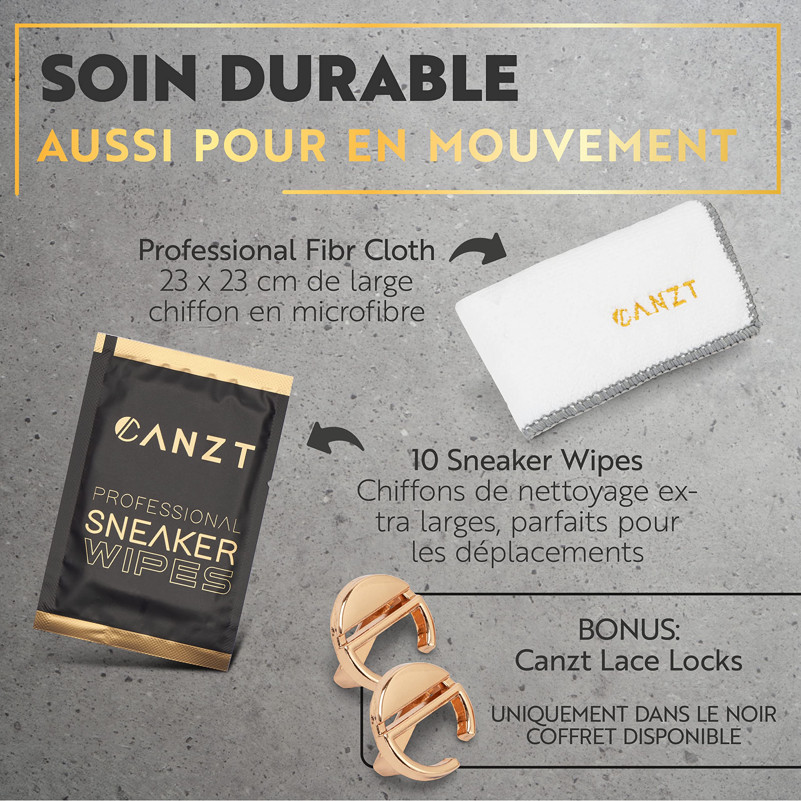Canzt Kit Nettoyage Baskets Black Box – Nettoyant Chaussures Premium pour Cuir, Suède, Nubuck & Textile – Inclus Brosse, Lingettes, Déodorant & Chiffon Microfibre