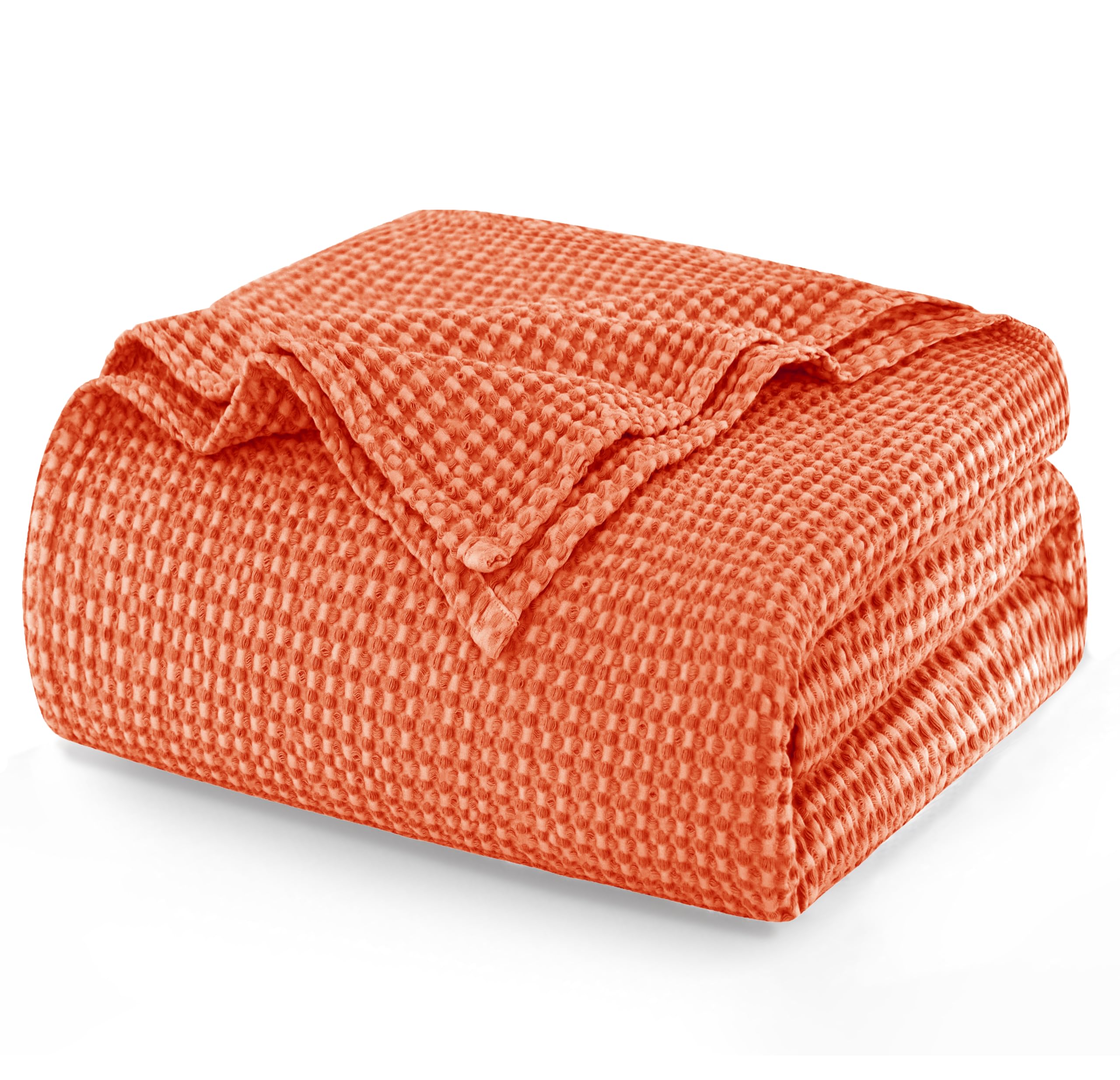 Talasily 100% Cotton Waffle Blanket Throw Blanket for Sofa - Queen Size Blankets for Bed, Soft Lightweight Breathable Bed Blanket, Home Decor Gift Blanket 220 x 240cm, Orange-red